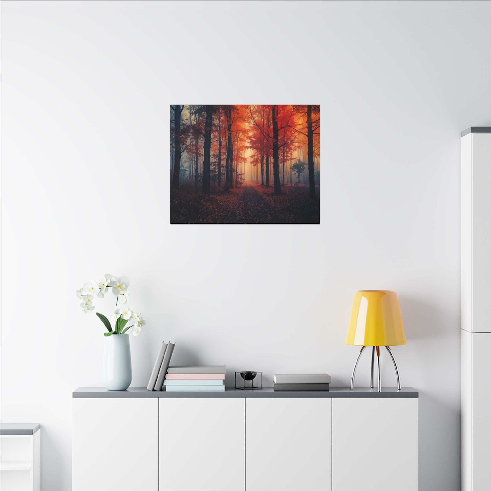 AMBER FOREST — Abstract Autumn Forest Framed Canvas Wall Art