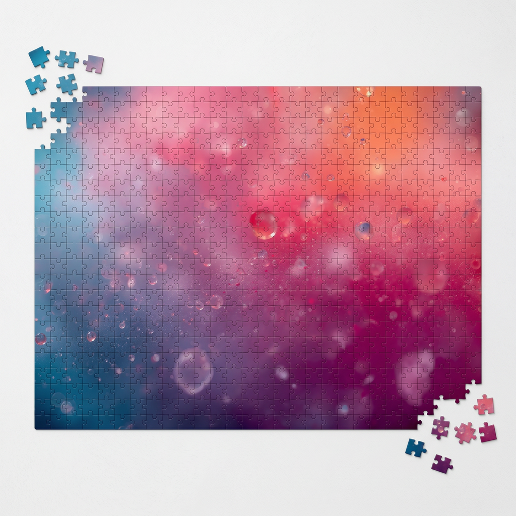 MISTBLOOM 1000-piece puzzle by Scattercrate — soft teal-to-magenta misty bloom