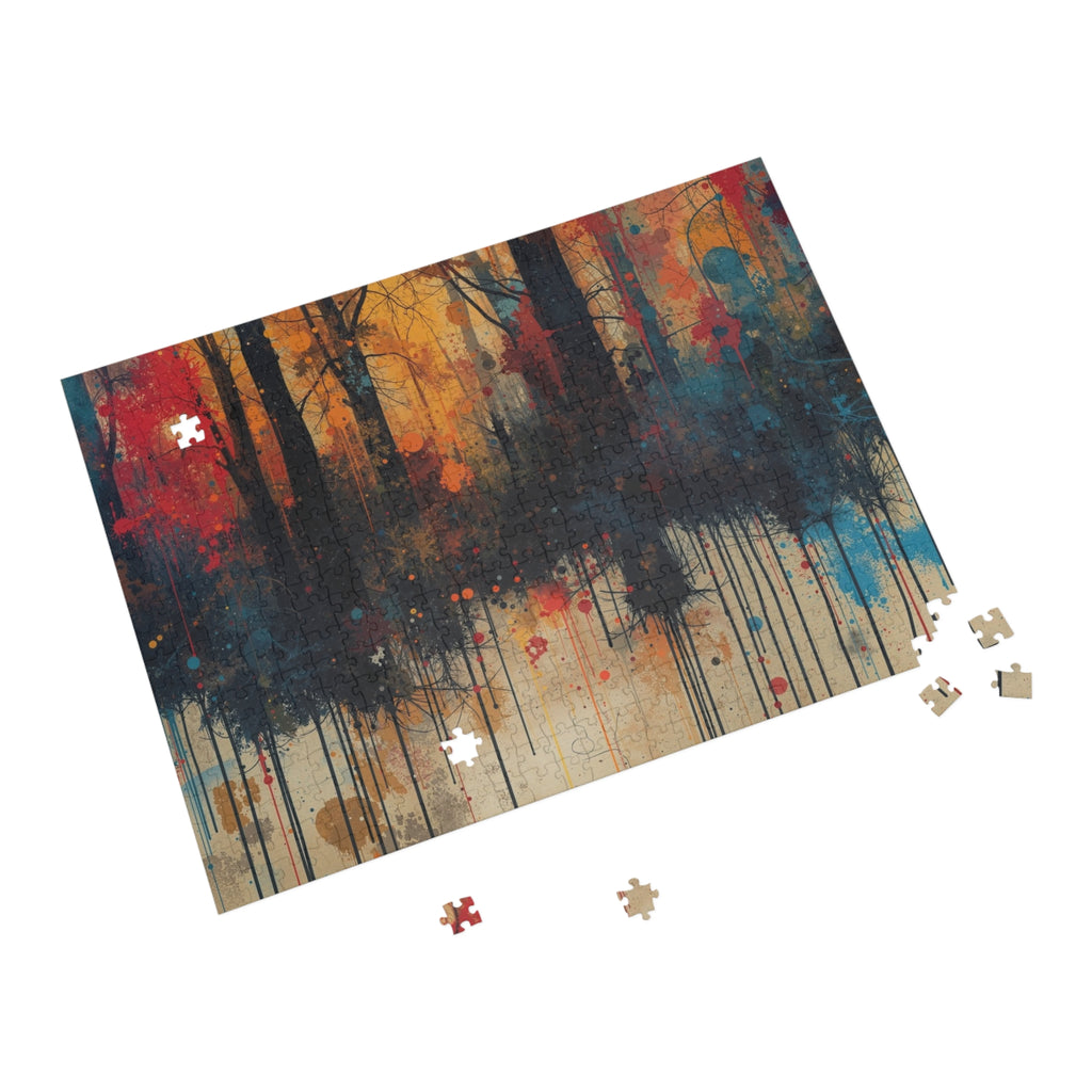 WILDSTAIN splatter forest art puzzle by Scattercrate — joyful multicolor paint explosion