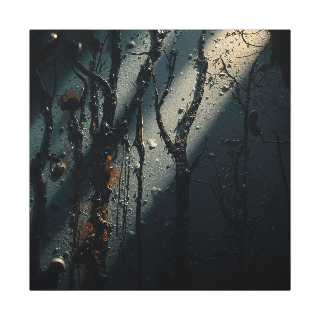 MOONVEIL moonbeam nocturne forest framed canvas wall art by Scattercrate — moonlit blue moody decor