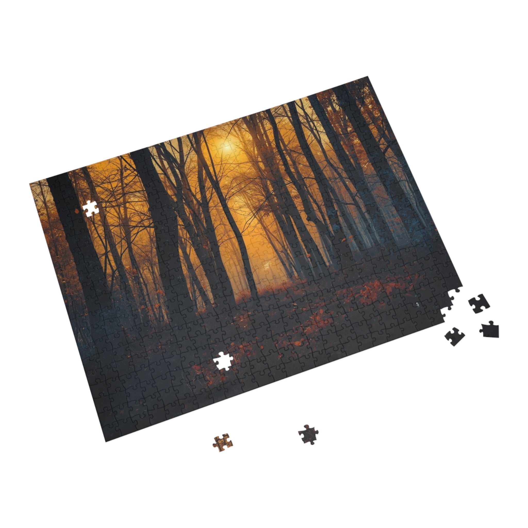 GOLDFALL 500-piece golden dusk forest art puzzle by Scattercrate — golden moody forest jigsaw gift