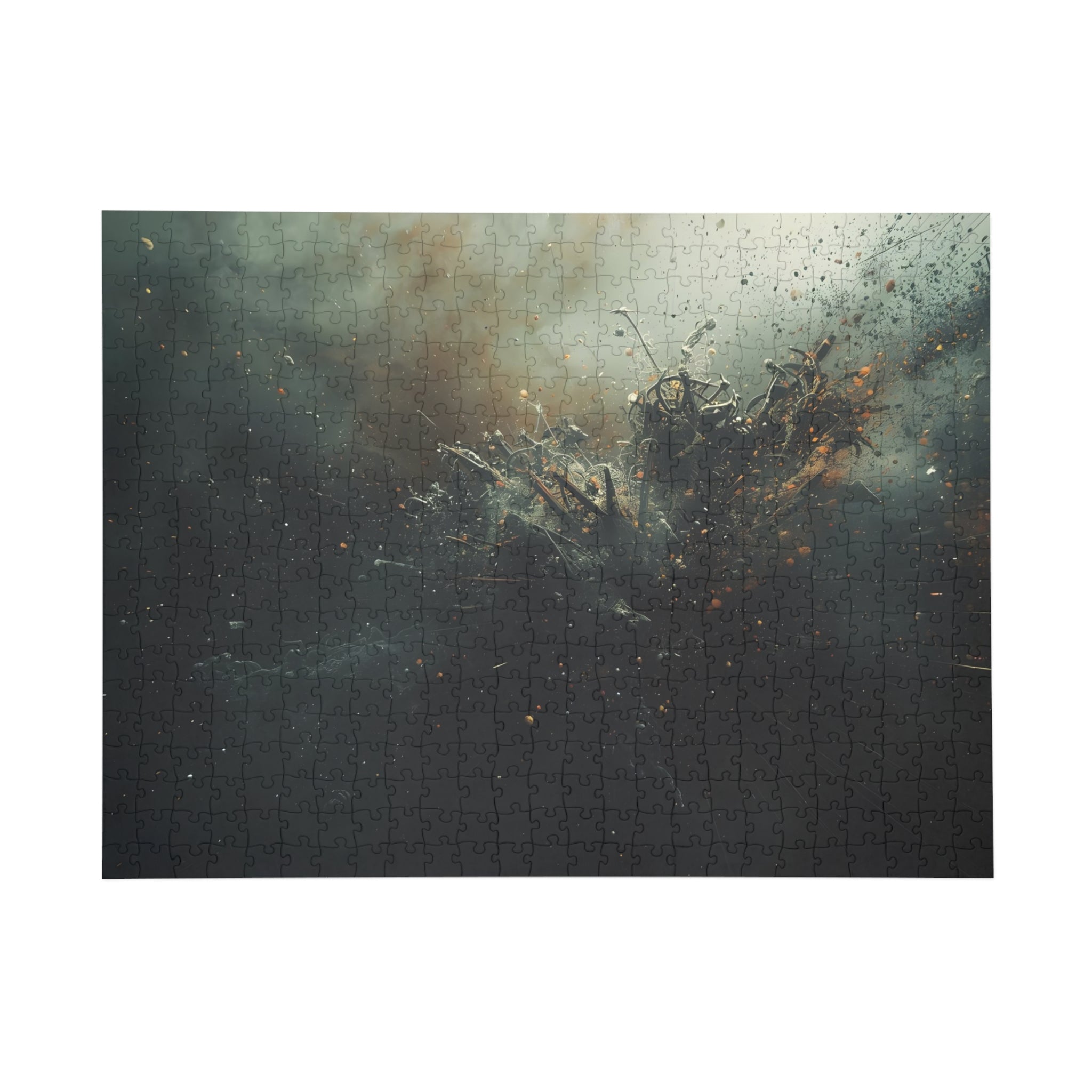 Cindershatter puzzle by Scattercrate — charcoal debris and ember explosion