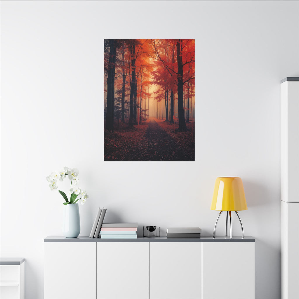 AMBER FOREST — Abstract Autumn Forest Framed Canvas Wall Art