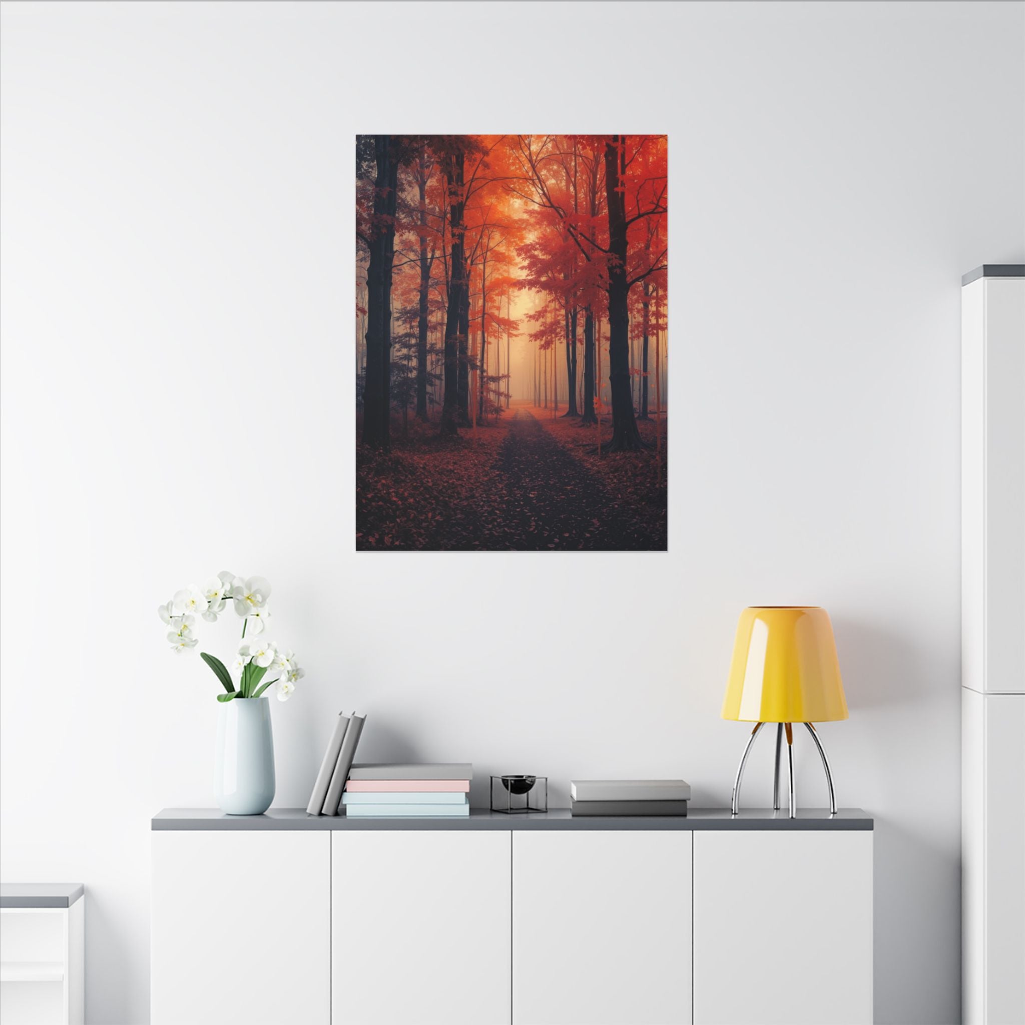 AMBER FOREST — Abstract Autumn Forest Framed Canvas Wall Art