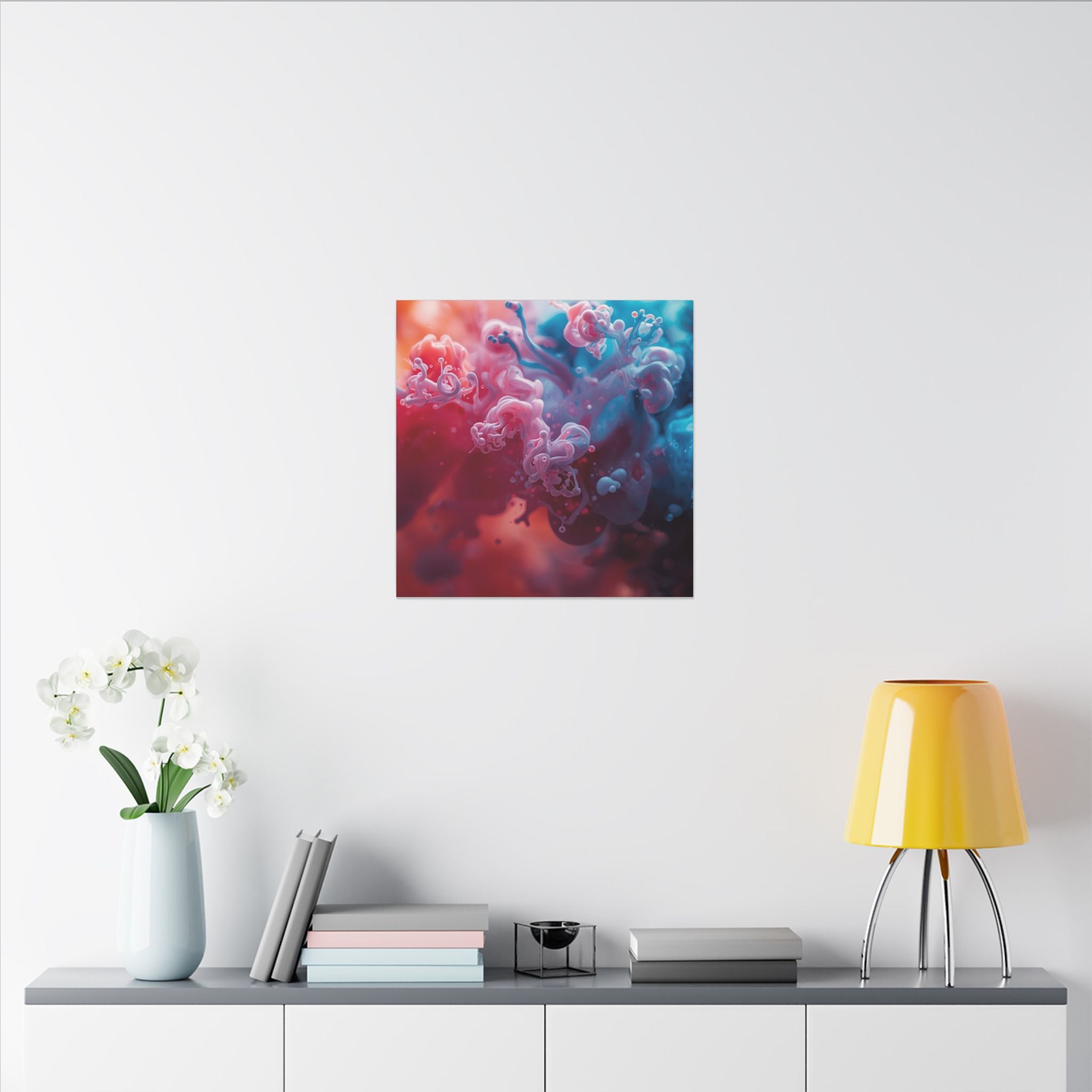 Marblewave Canvas Print — Red & Blue Ink Swirl Wall Art