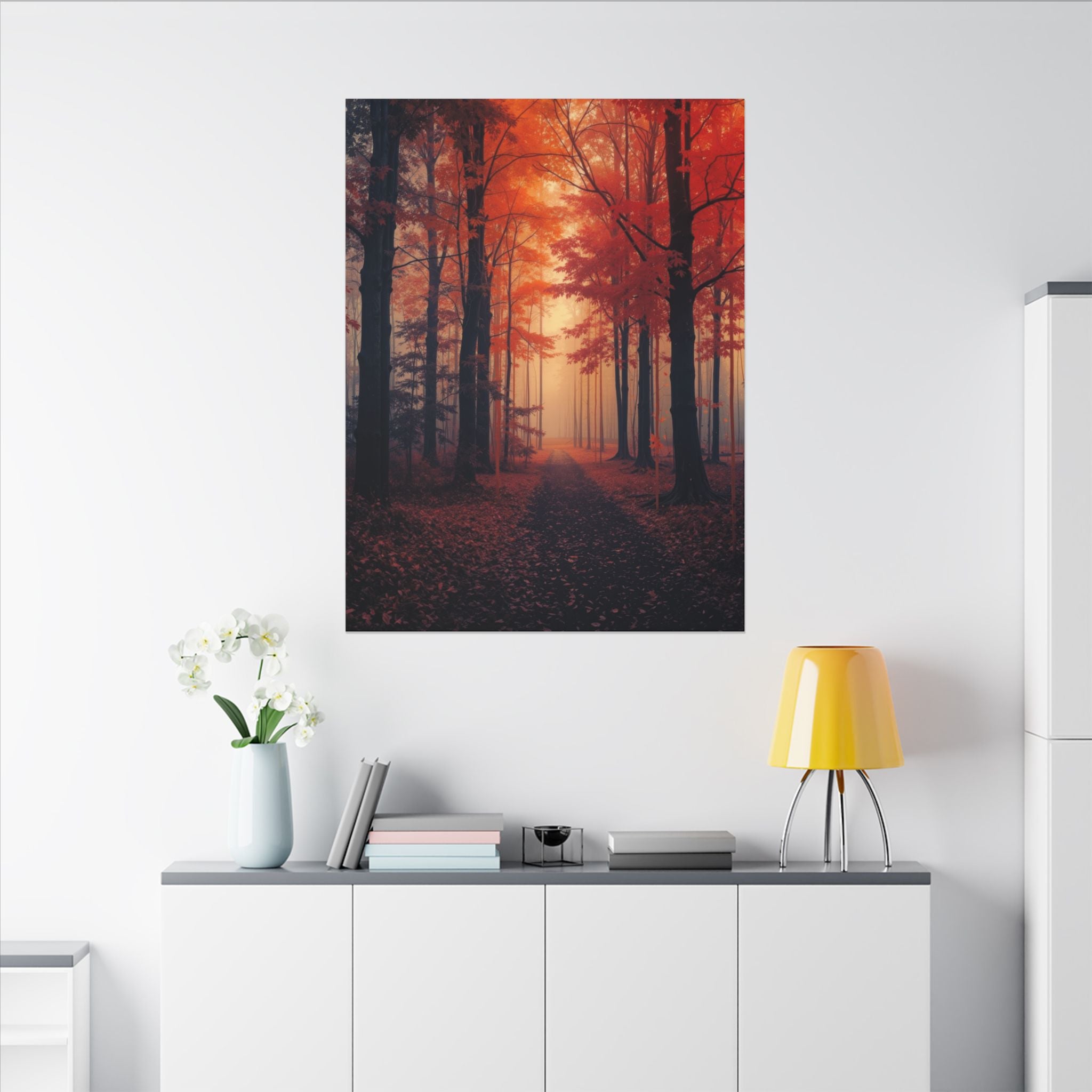 AMBER FOREST — Abstract Autumn Forest Framed Canvas Wall Art
