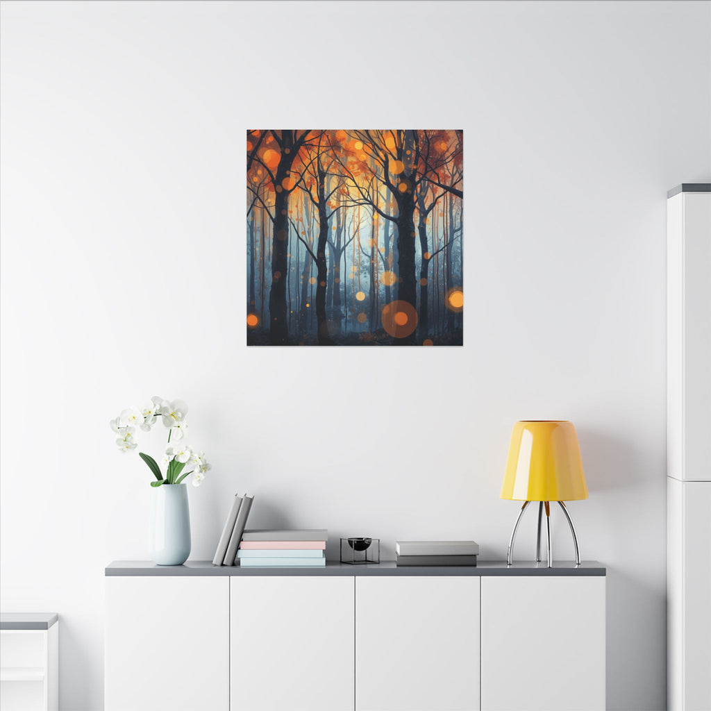 GLOW FOREST — Abstract Forest Lights Framed Canvas Wall Art