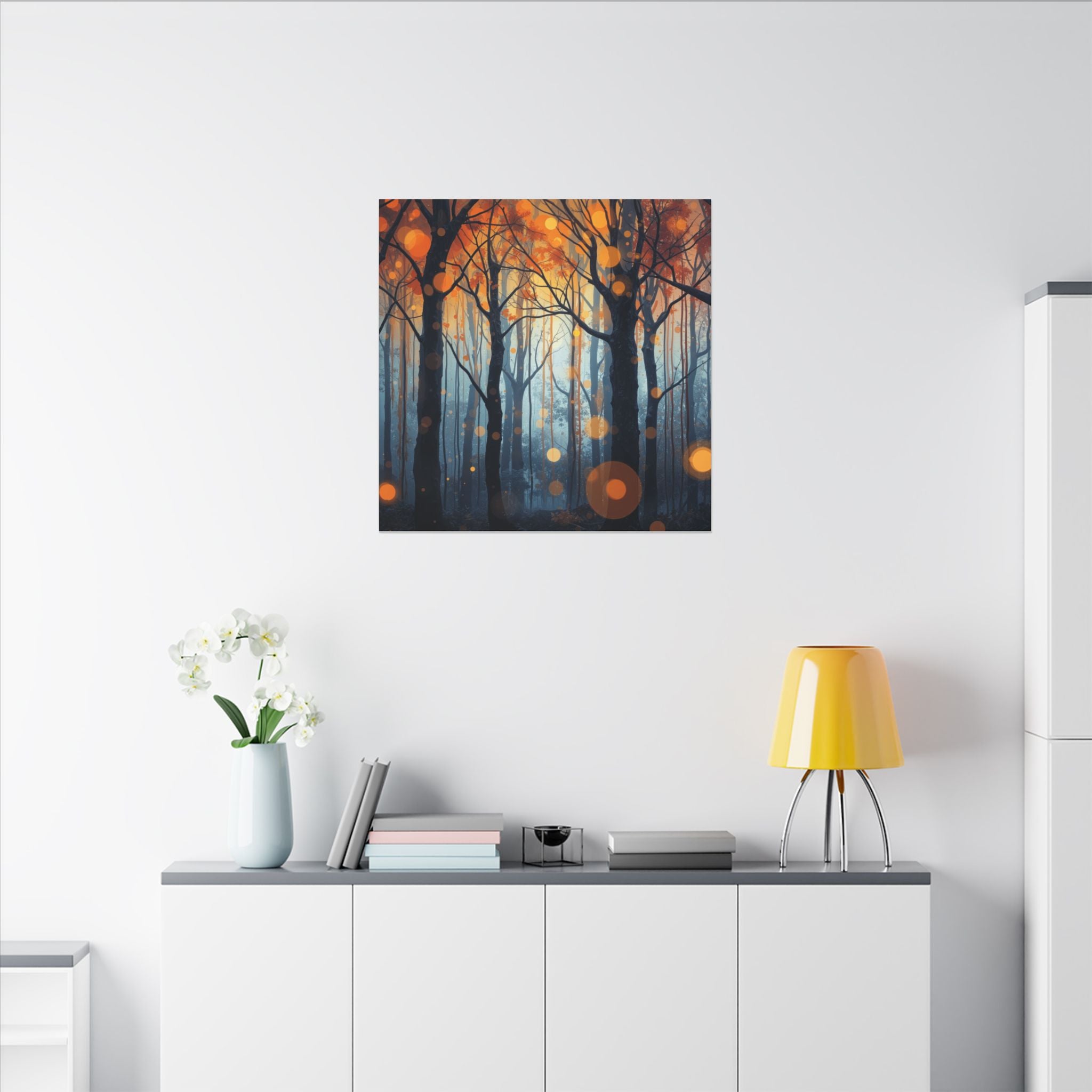 GLOW FOREST — Abstract Forest Lights Framed Canvas Wall Art
