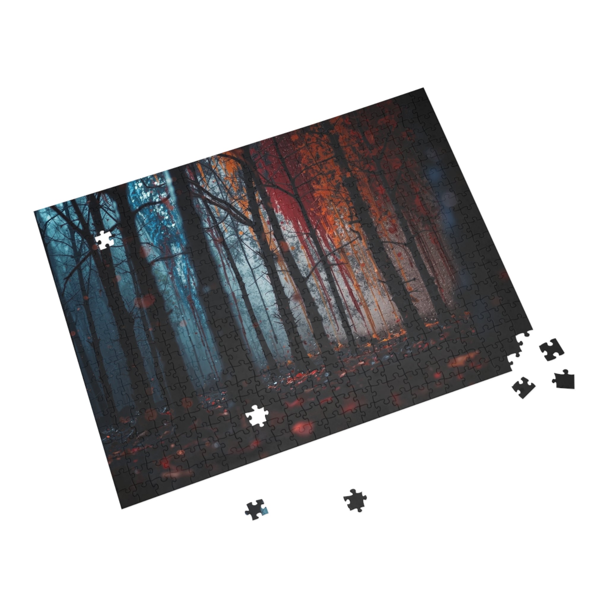 FROSTEMBER 500-piece frost and ember forest art puzzle by Scattercrate — icy-and-fire forest jigsaw gift