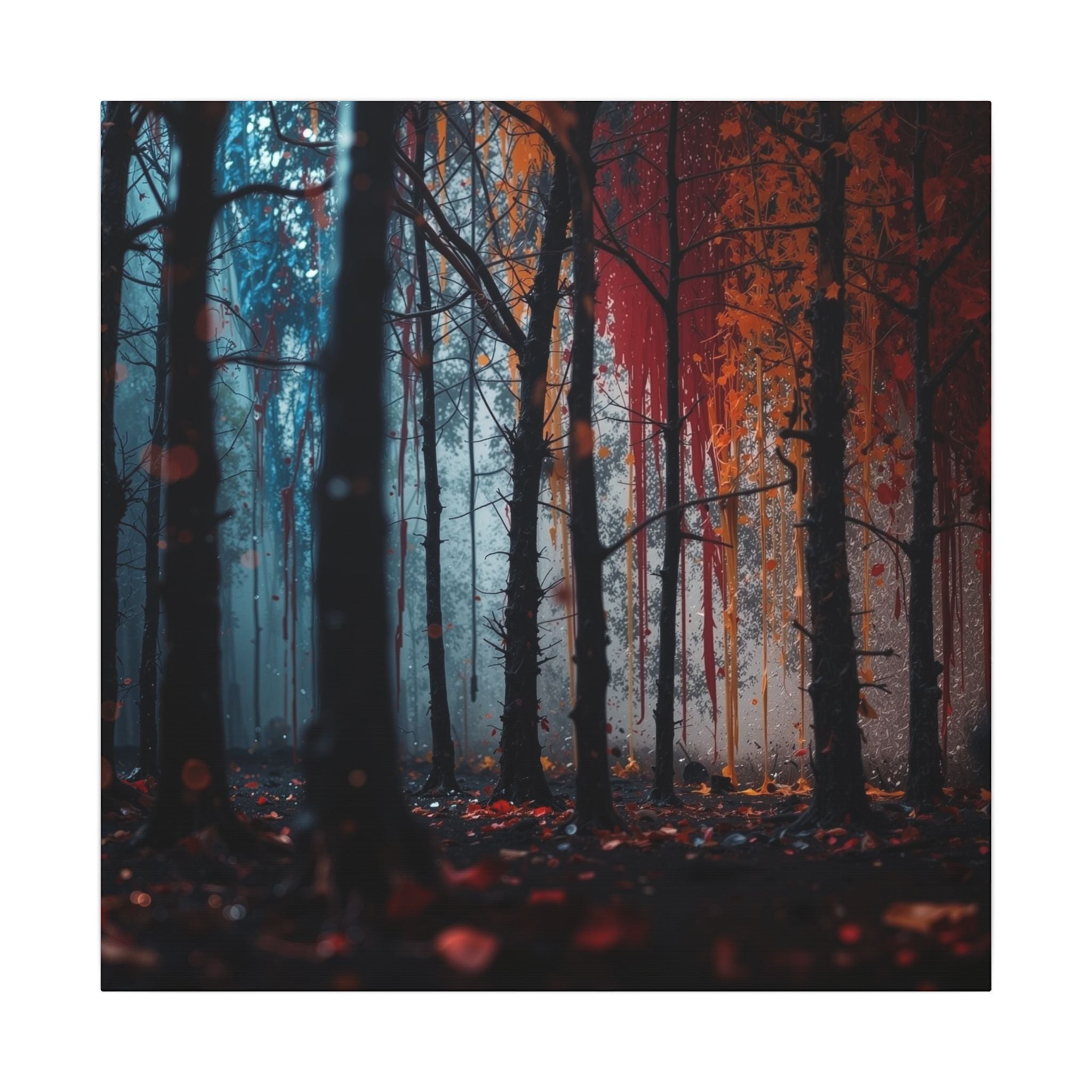 FROSTEMBER frost and ember forest framed canvas wall art by Scattercrate — icy-and-fire moody decor