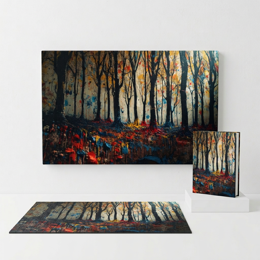 IMPASTO abstract ink-forest framed canvas wall art by Scattercrate — textured moody forest decor