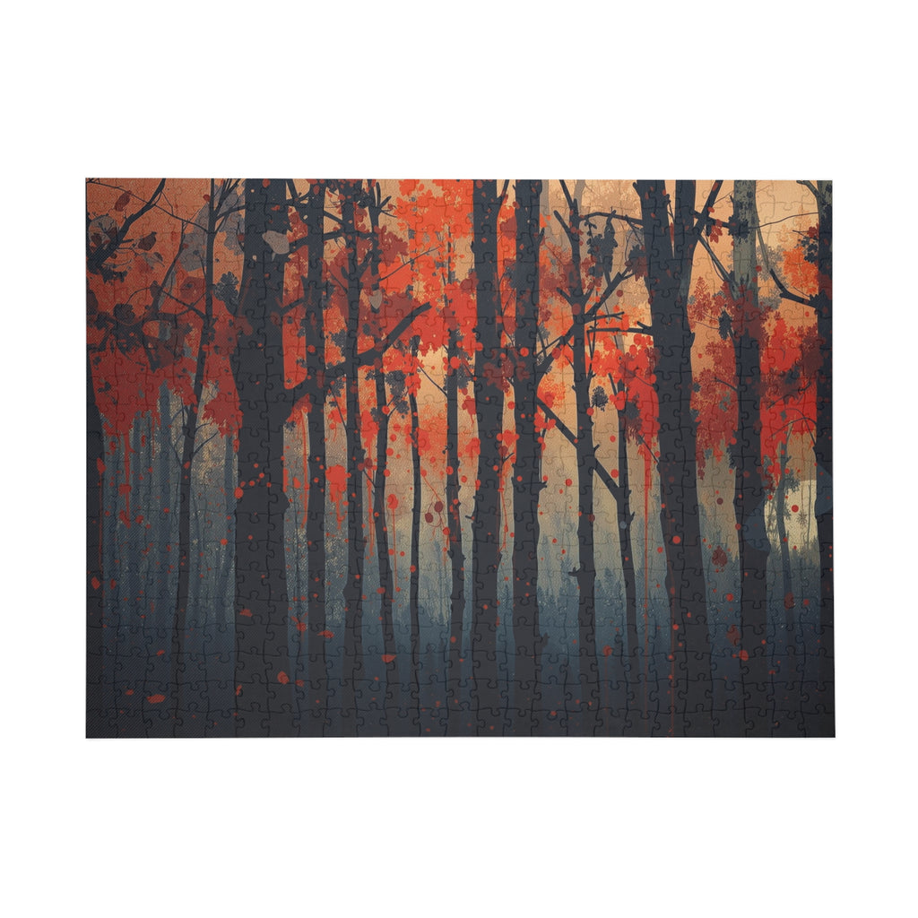 EMBERLINE 500-piece burning forest art puzzle by Scattercrate — ember-orange moody forest jigsaw gift