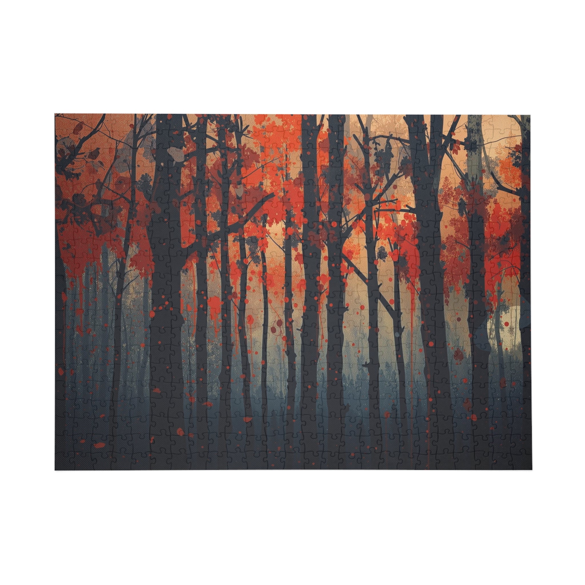EMBERLINE 500-piece burning forest art puzzle by Scattercrate — ember-orange moody forest jigsaw gift