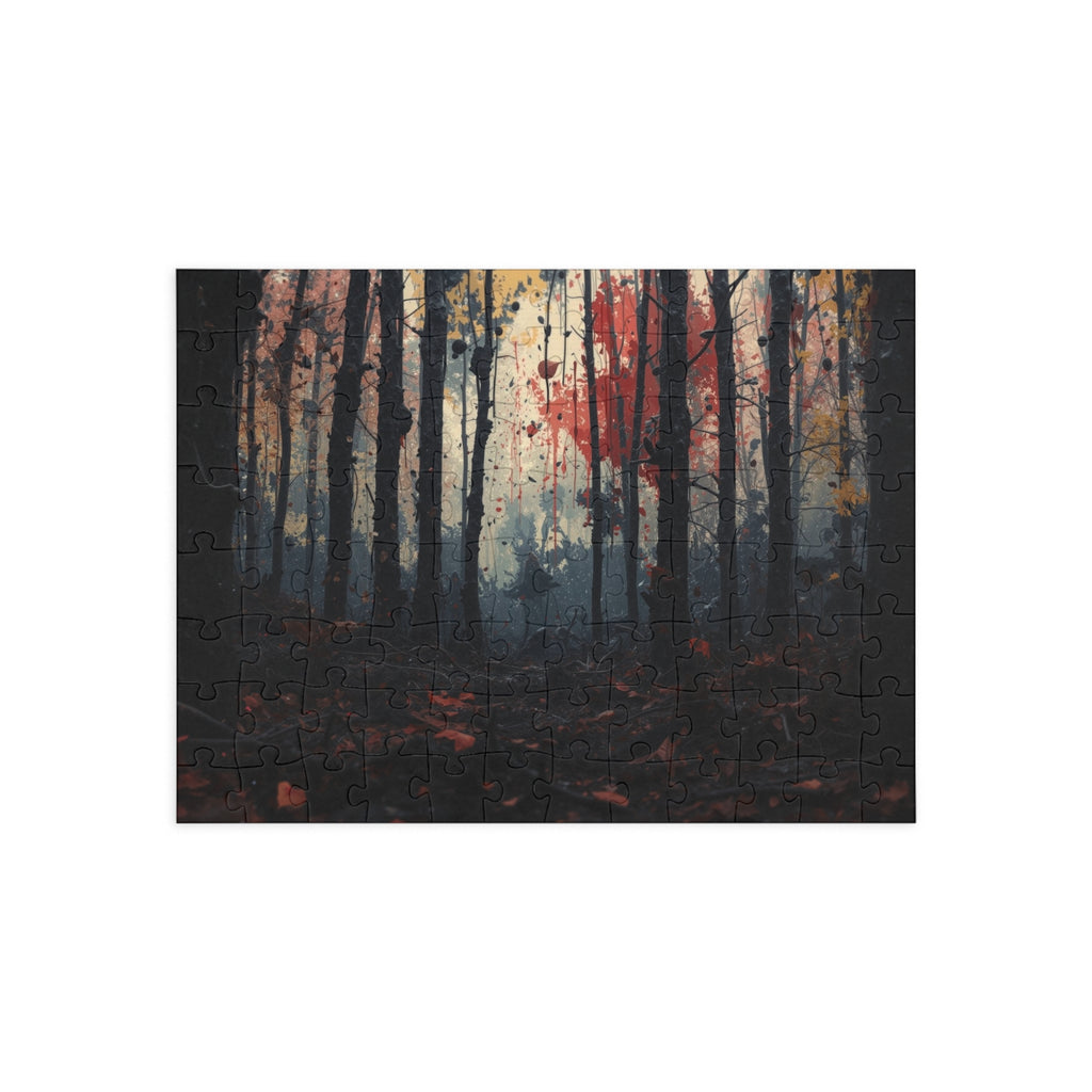 HUSHWOOD 500-piece abstract forest art puzzle by Scattercrate — hushed moody forest jigsaw gift