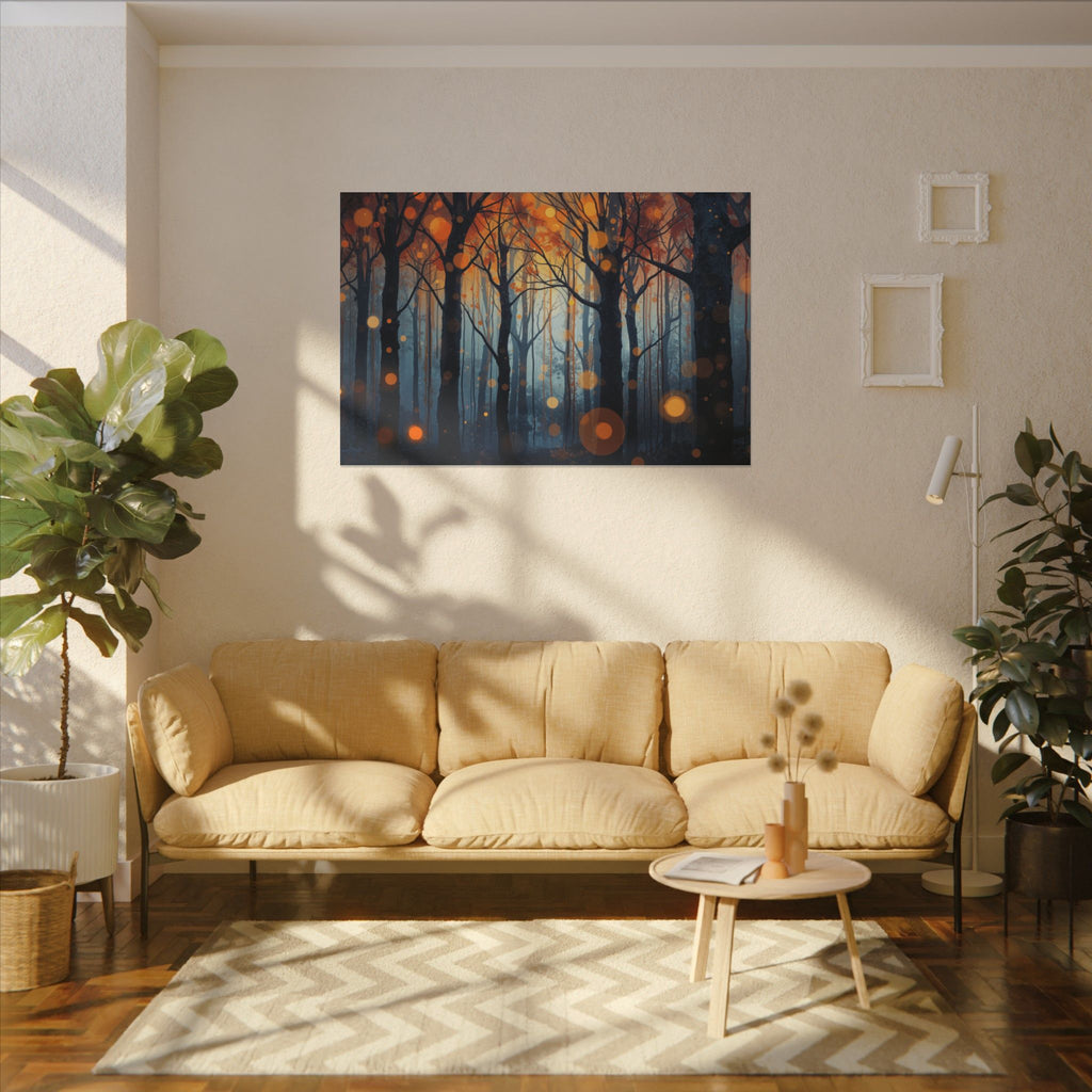 GLOW FOREST — Abstract Forest Lights Framed Canvas Wall Art
