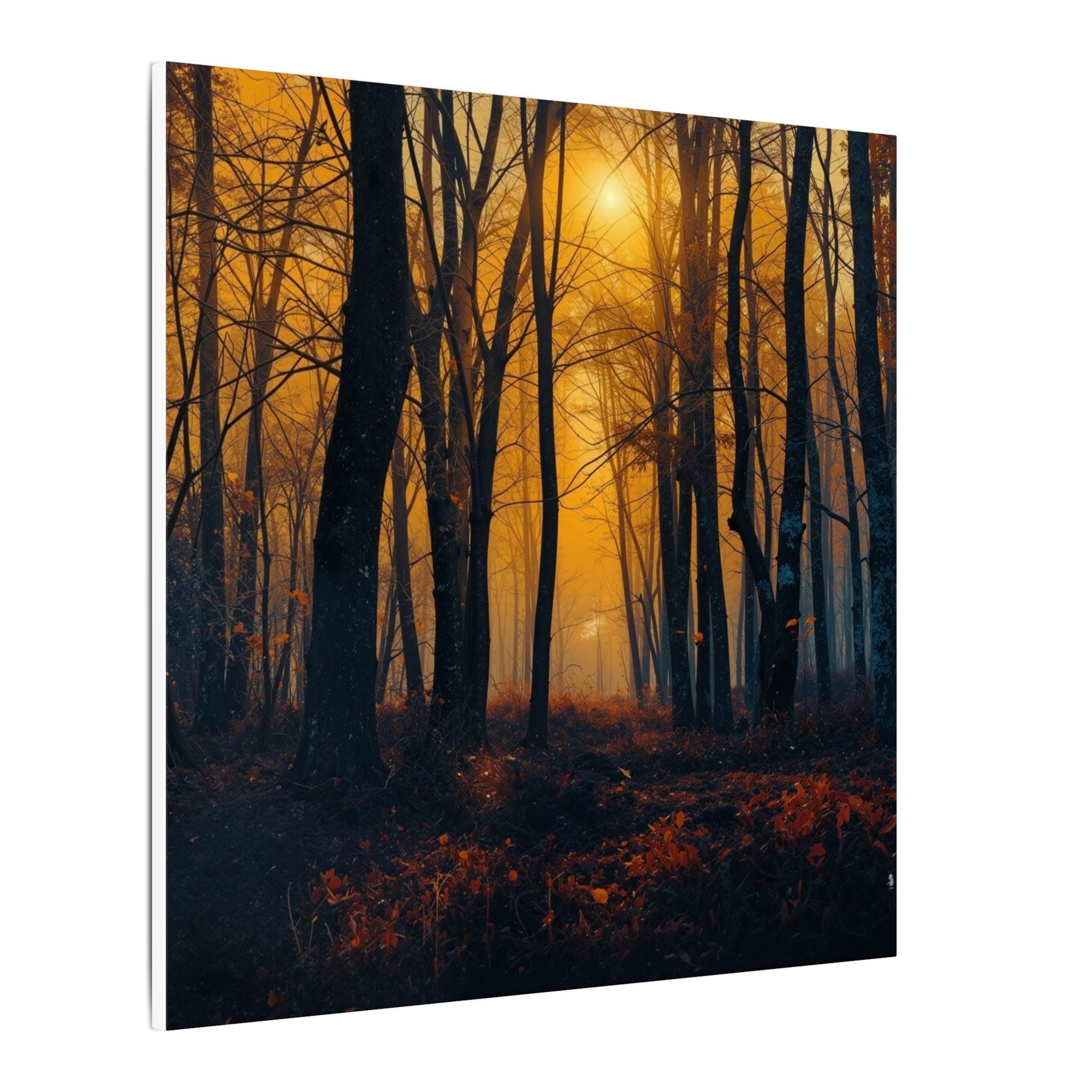 GOLDFALL molten gold dusk forest framed canvas wall art by Scattercrate — golden moody forest decor
