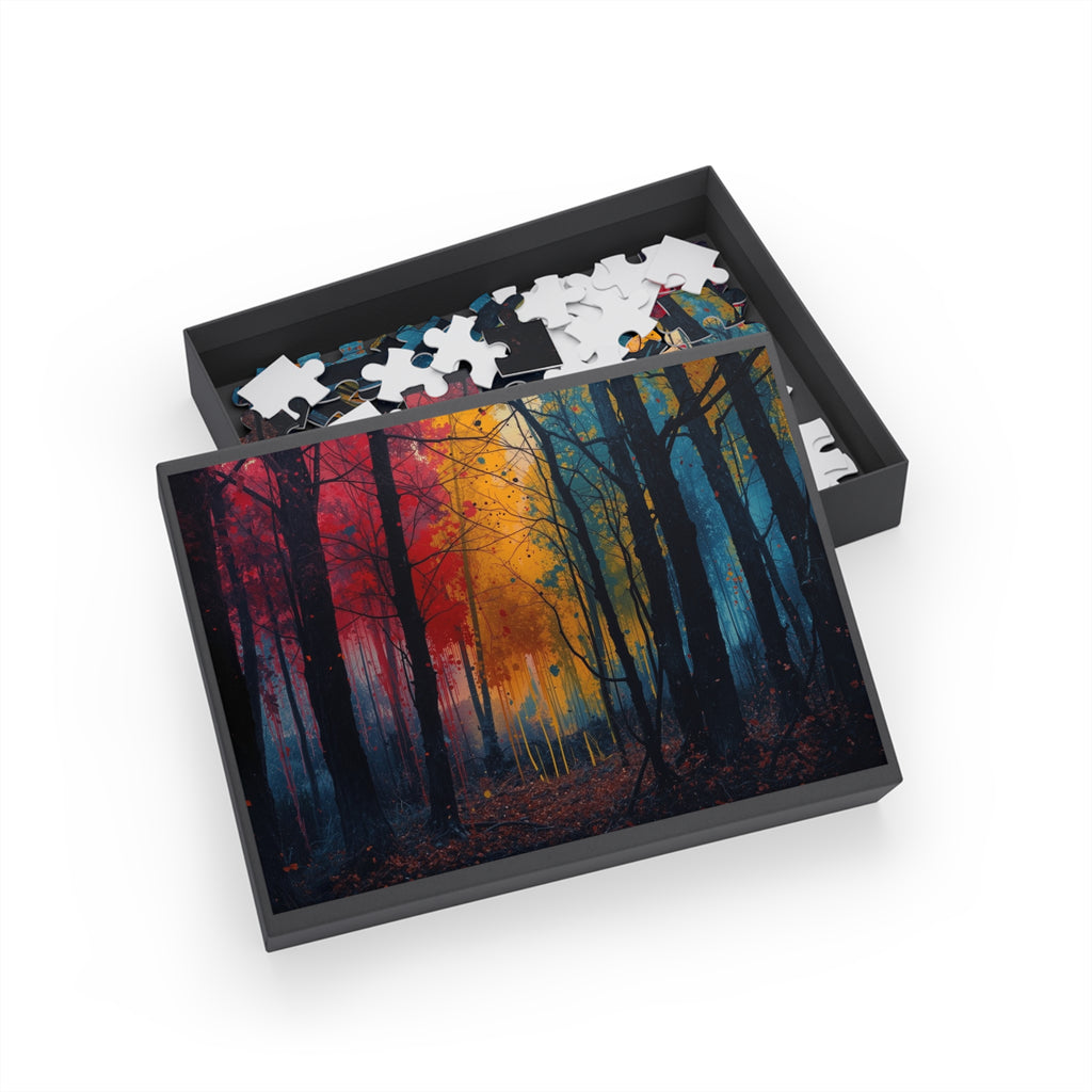 FAUVE 500-piece abstract forest art puzzle by Scattercrate — vivid moody forest jigsaw gift