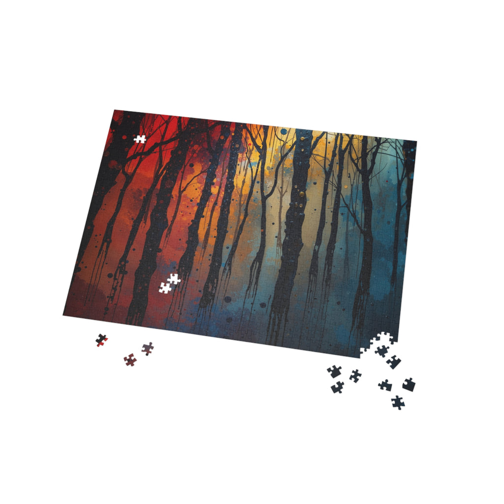 INKWASH 500-piece abstract forest art puzzle by Scattercrate — inky moody forest jigsaw gift