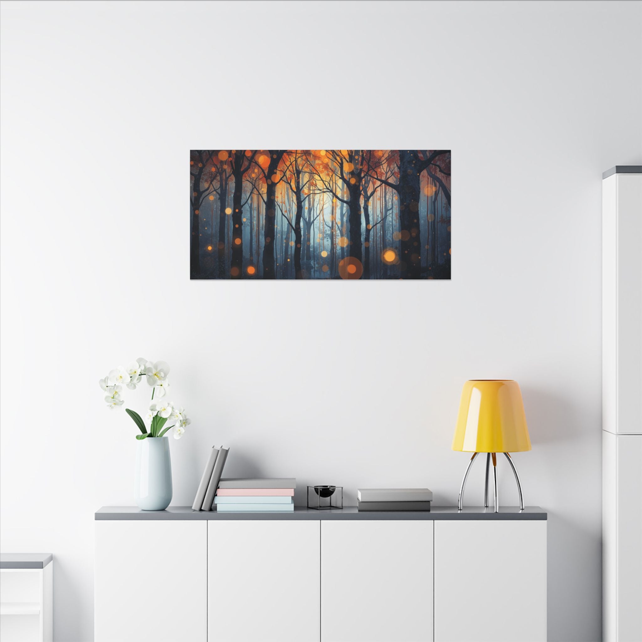 GLOW FOREST — Abstract Forest Lights Framed Canvas Wall Art