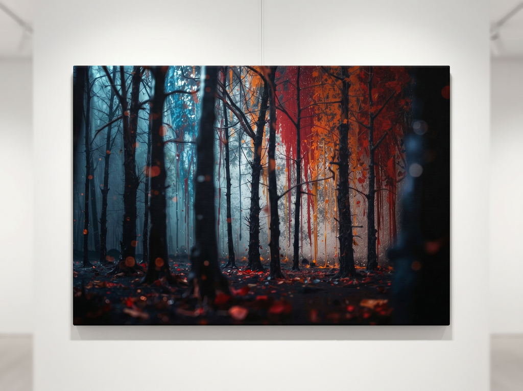 FROSTEMBER frost and ember forest framed canvas wall art by Scattercrate — icy-and-fire moody decor