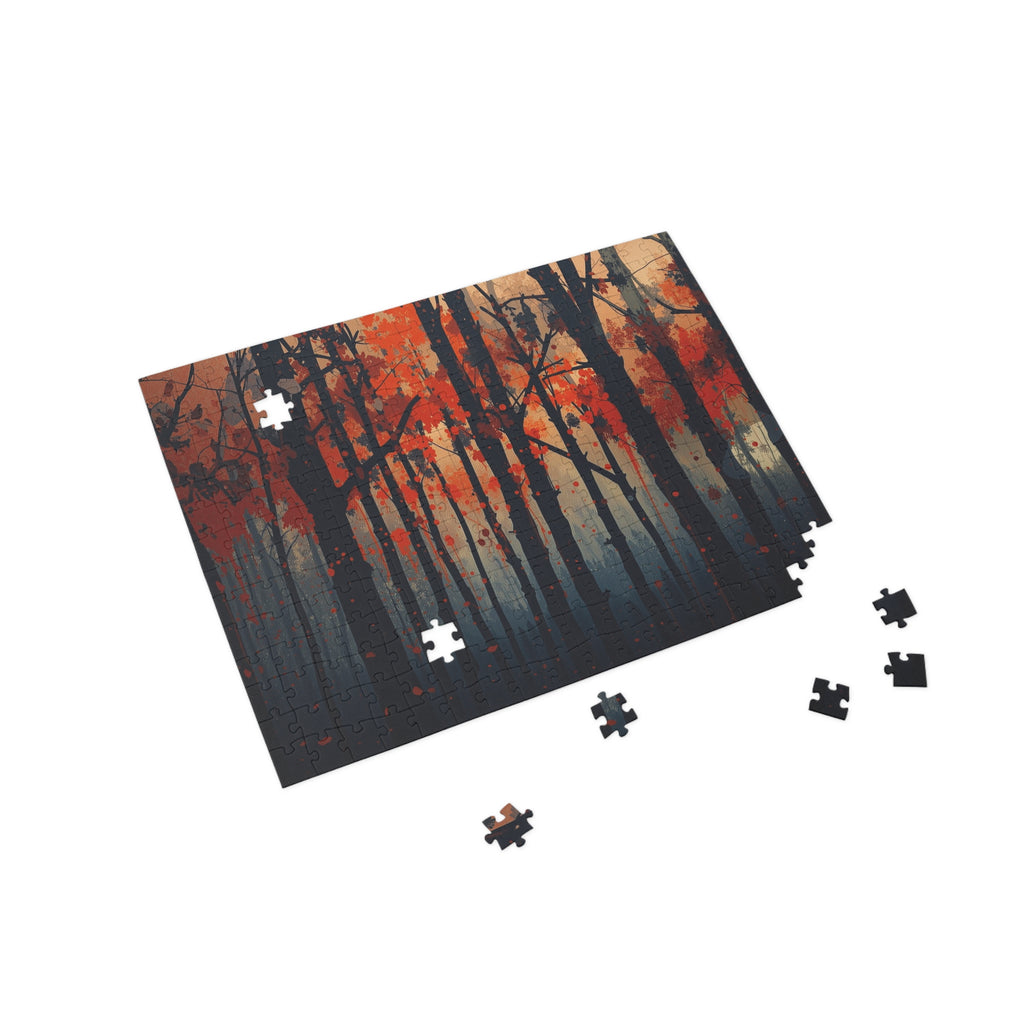 EMBERLINE 500-piece burning forest art puzzle by Scattercrate — ember-orange moody forest jigsaw gift