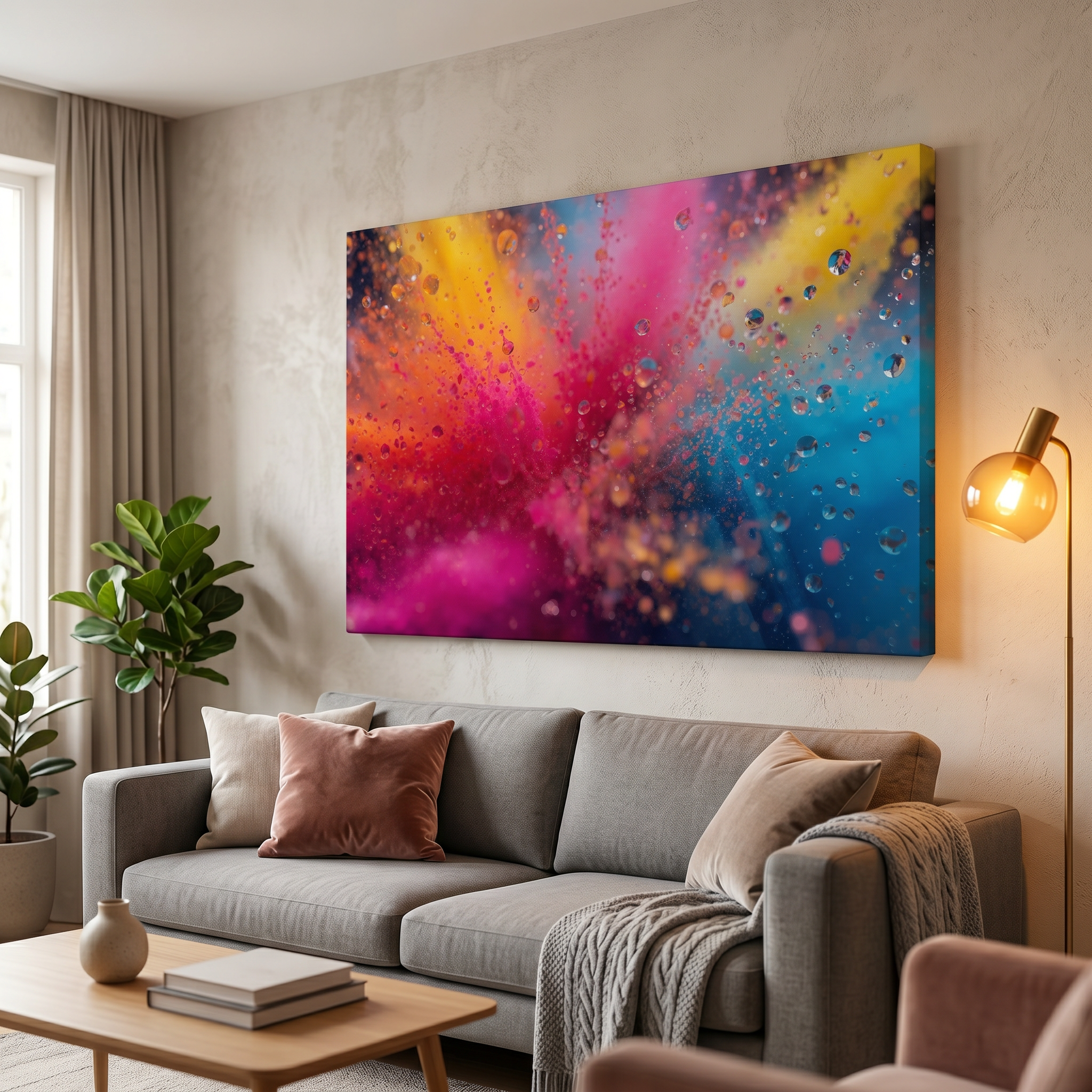 CHROMADRIFT canvas print by Scattercrate — neon powder explosion in orange pink and blue