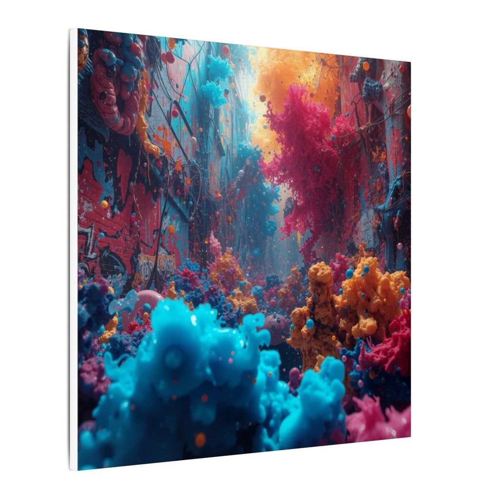 Alleybloom canvas print by Scattercrate — graffiti coral ink blooms on a tagged alley wall