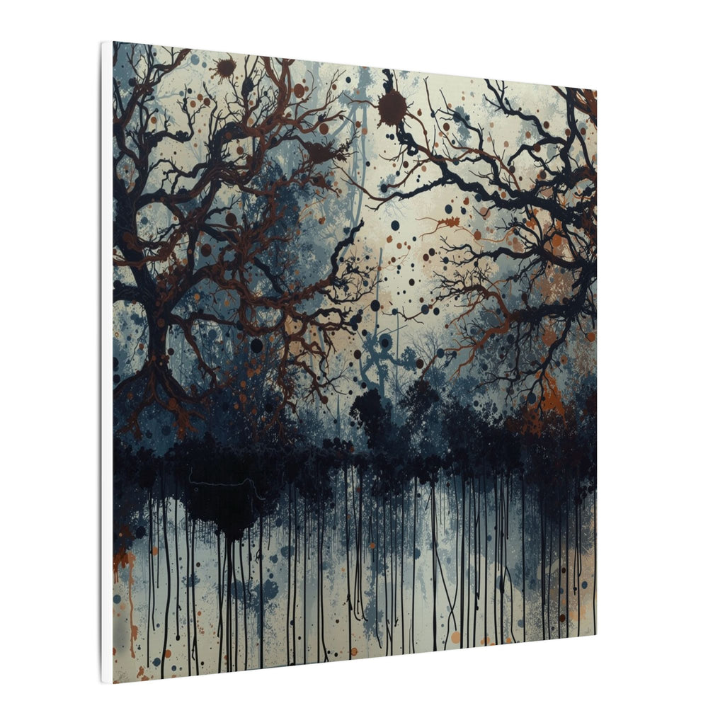 DUSKWOOD bare tree ink forest canvas wall art by Scattercrate — misty winter copper splatters