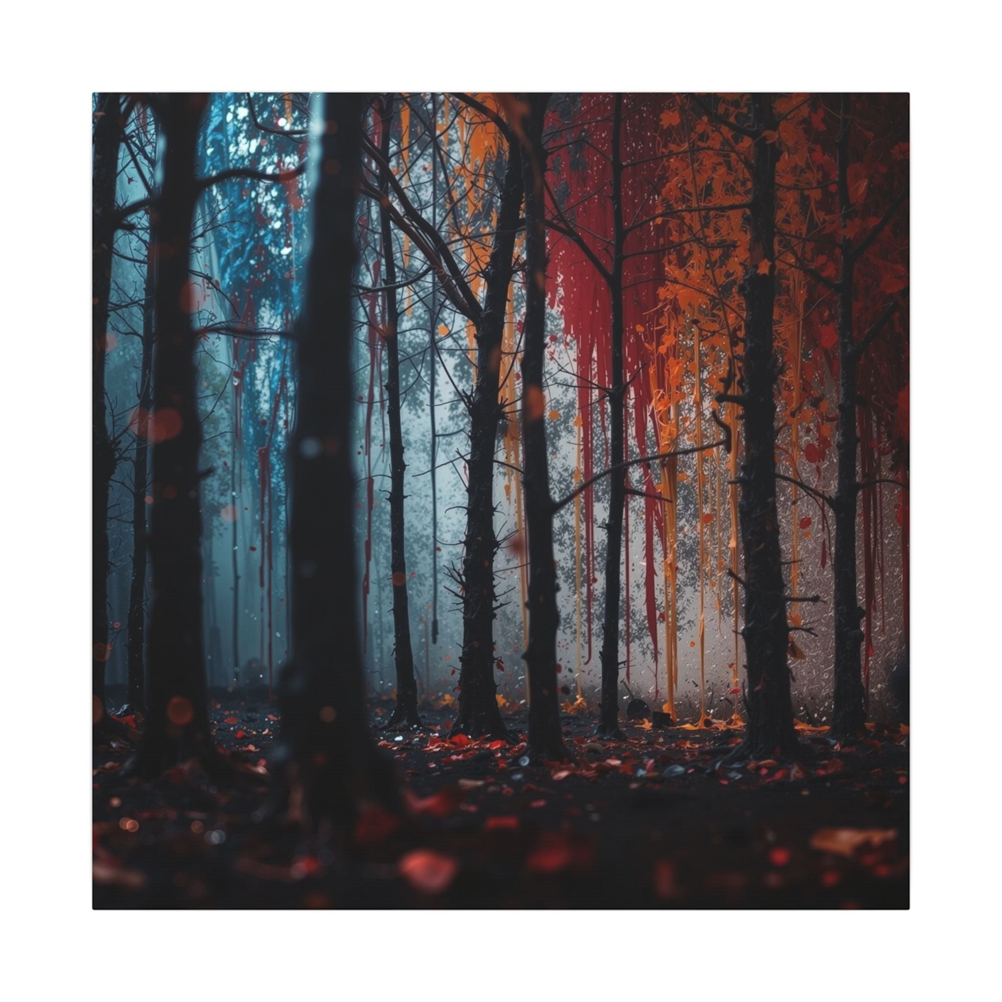 FROSTEMBER frost and ember forest framed canvas wall art by Scattercrate — icy-and-fire moody decor