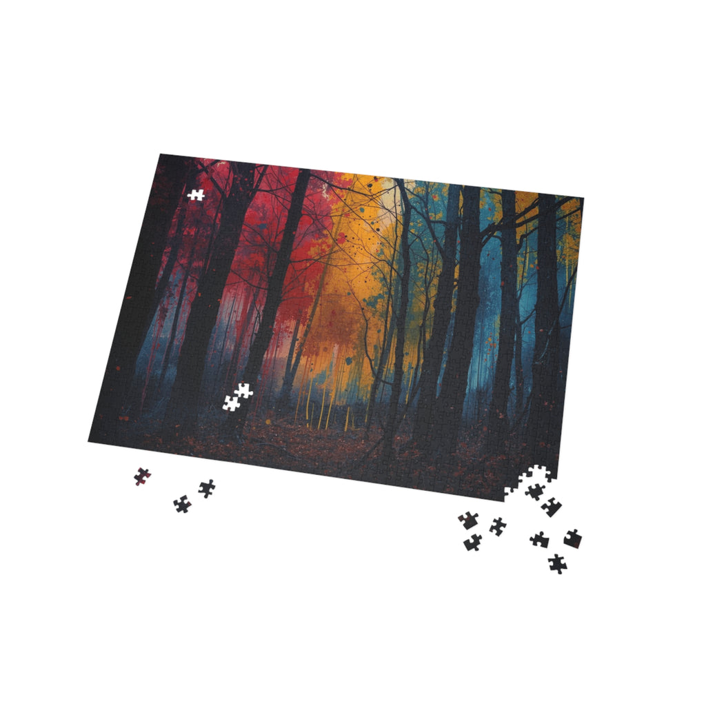 FAUVE 500-piece abstract forest art puzzle by Scattercrate — vivid moody forest jigsaw gift