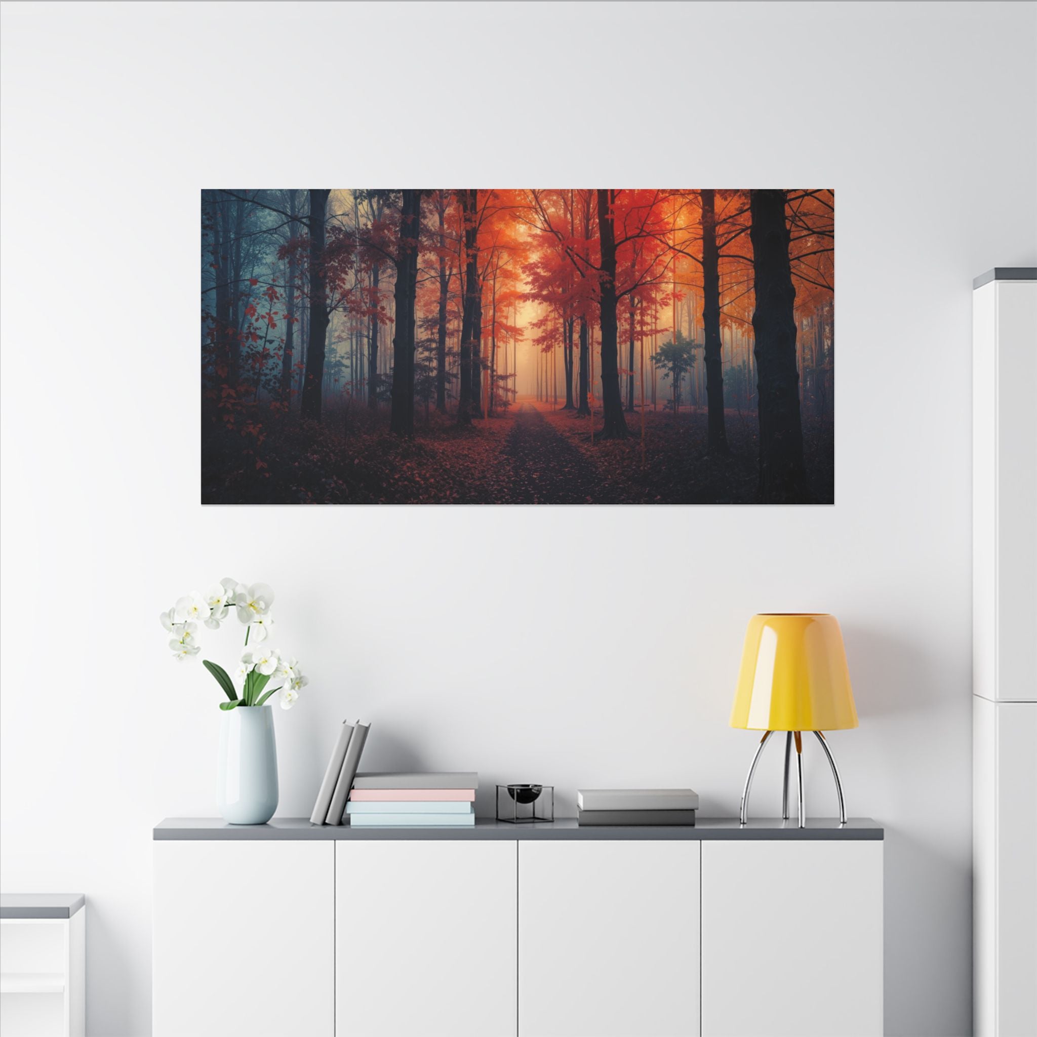 AMBER FOREST — Abstract Autumn Forest Framed Canvas Wall Art