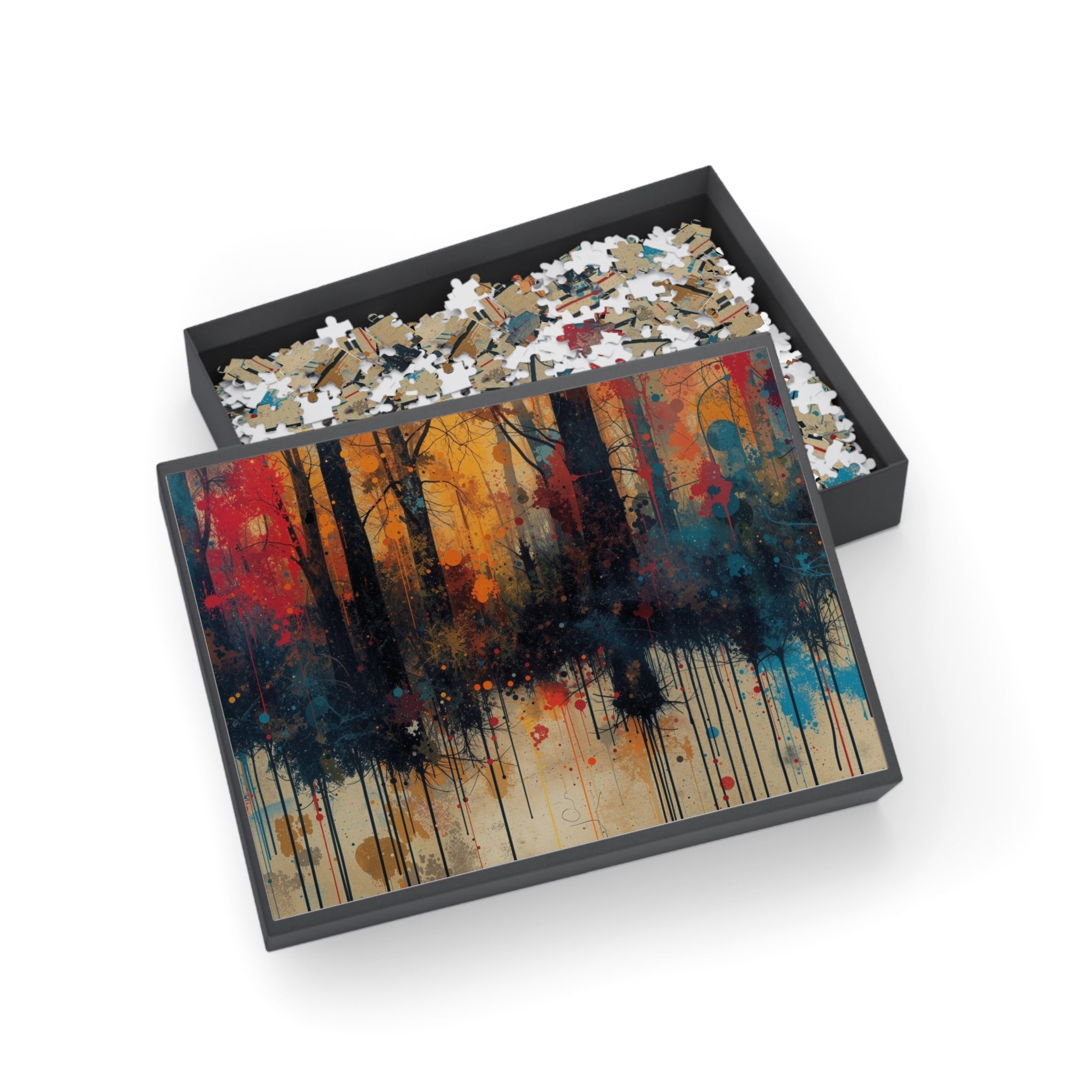 WILDSTAIN splatter forest art puzzle by Scattercrate — joyful multicolor paint explosion