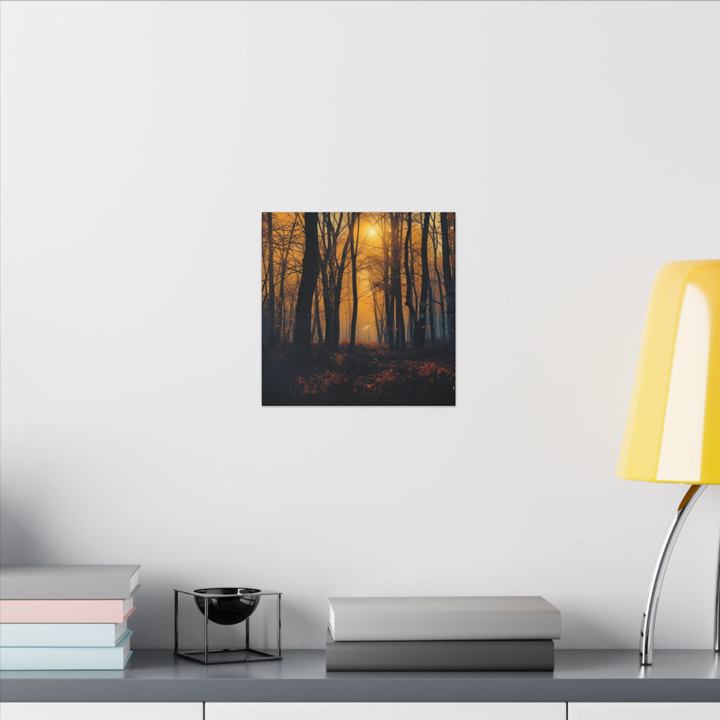 GOLDFALL molten gold dusk forest framed canvas wall art by Scattercrate — golden moody forest decor