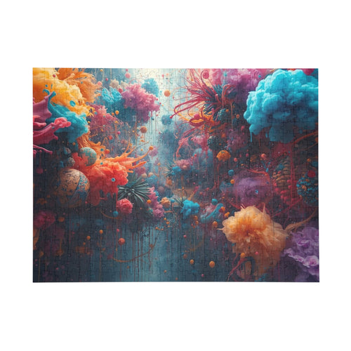 Bloomsurge 500-piece jigsaw puzzle by Scattercrate — abstract color splash art
