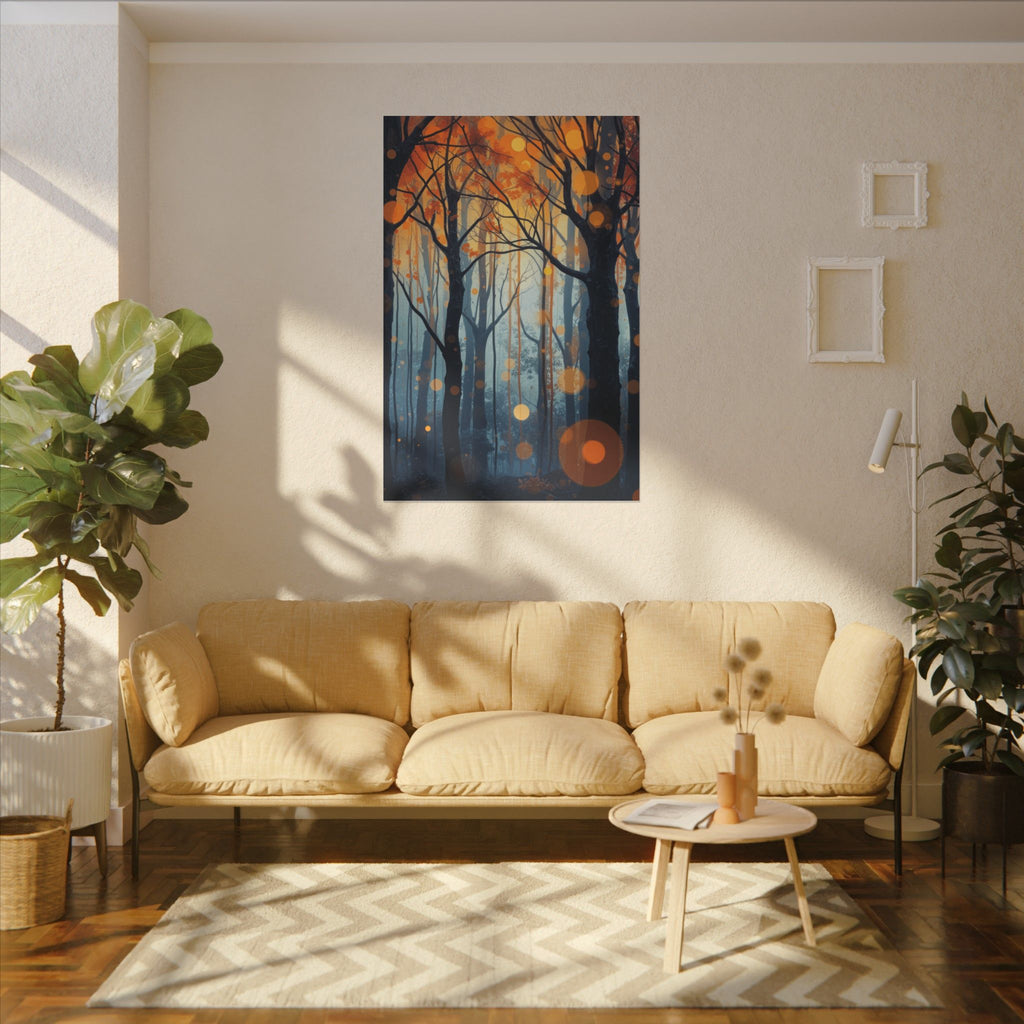 GLOW FOREST — Abstract Forest Lights Framed Canvas Wall Art