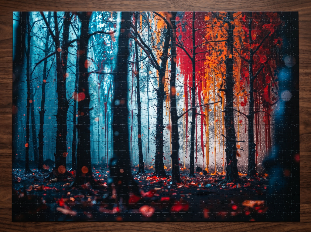 FROSTEMBER frost and ember forest framed canvas wall art by Scattercrate — icy-and-fire moody decor