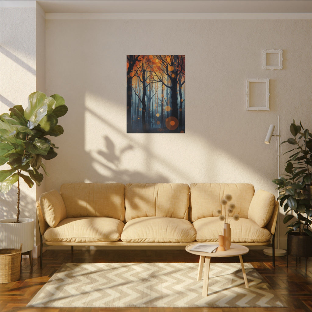 GLOW FOREST — Abstract Forest Lights Framed Canvas Wall Art