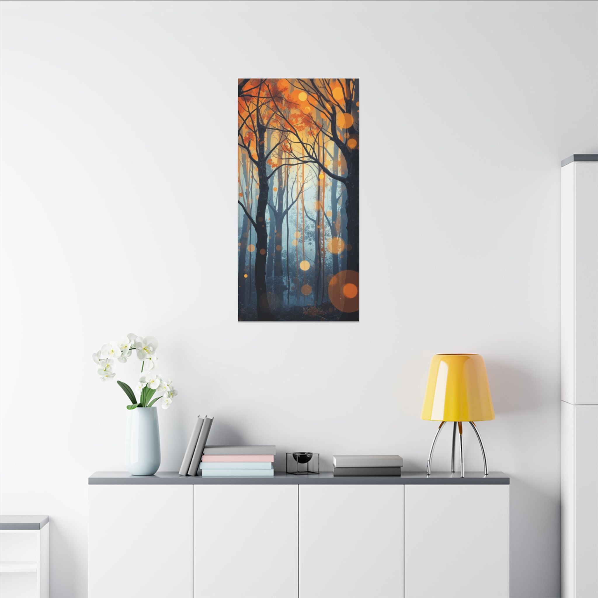 GLOW FOREST — Abstract Forest Lights Framed Canvas Wall Art