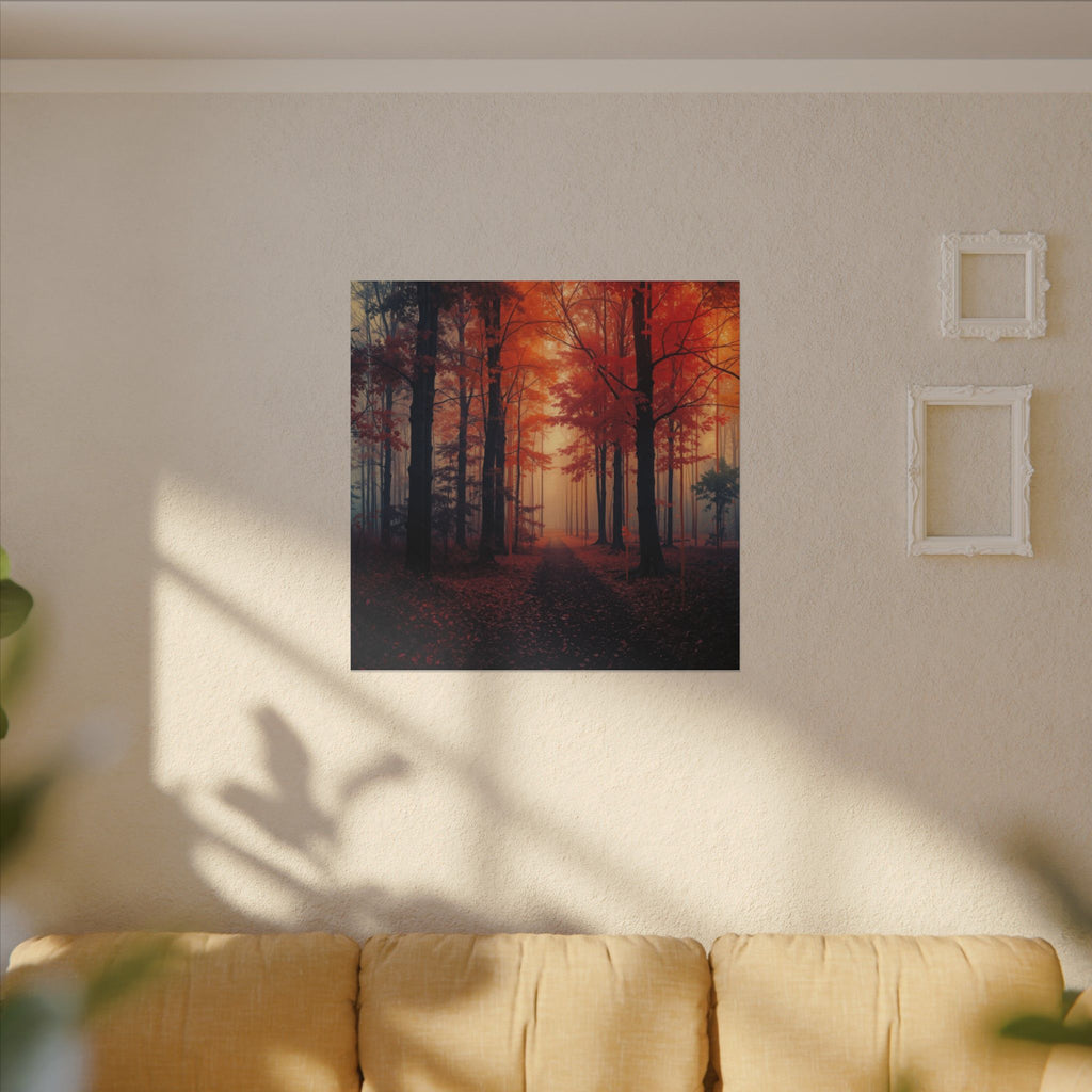 AMBER FOREST — Abstract Autumn Forest Framed Canvas Wall Art