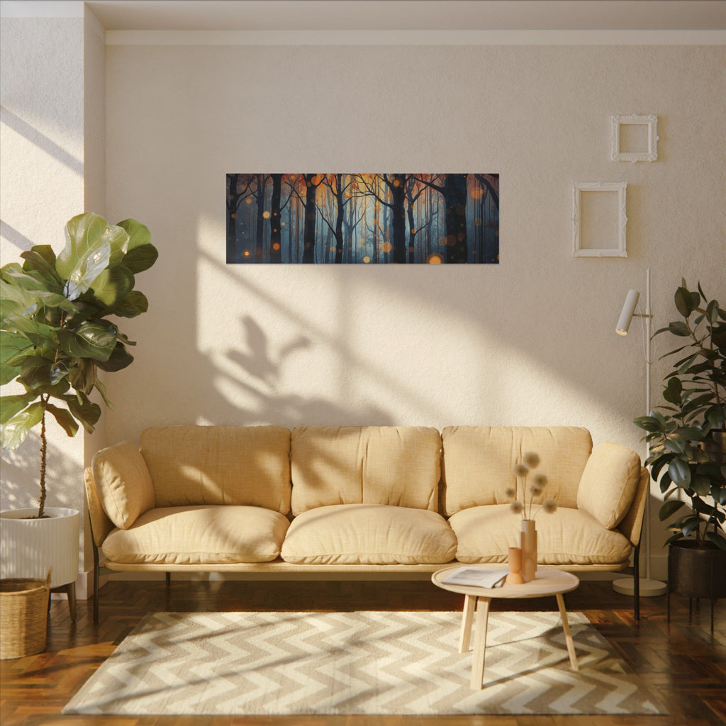GLOW FOREST — Abstract Forest Lights Framed Canvas Wall Art