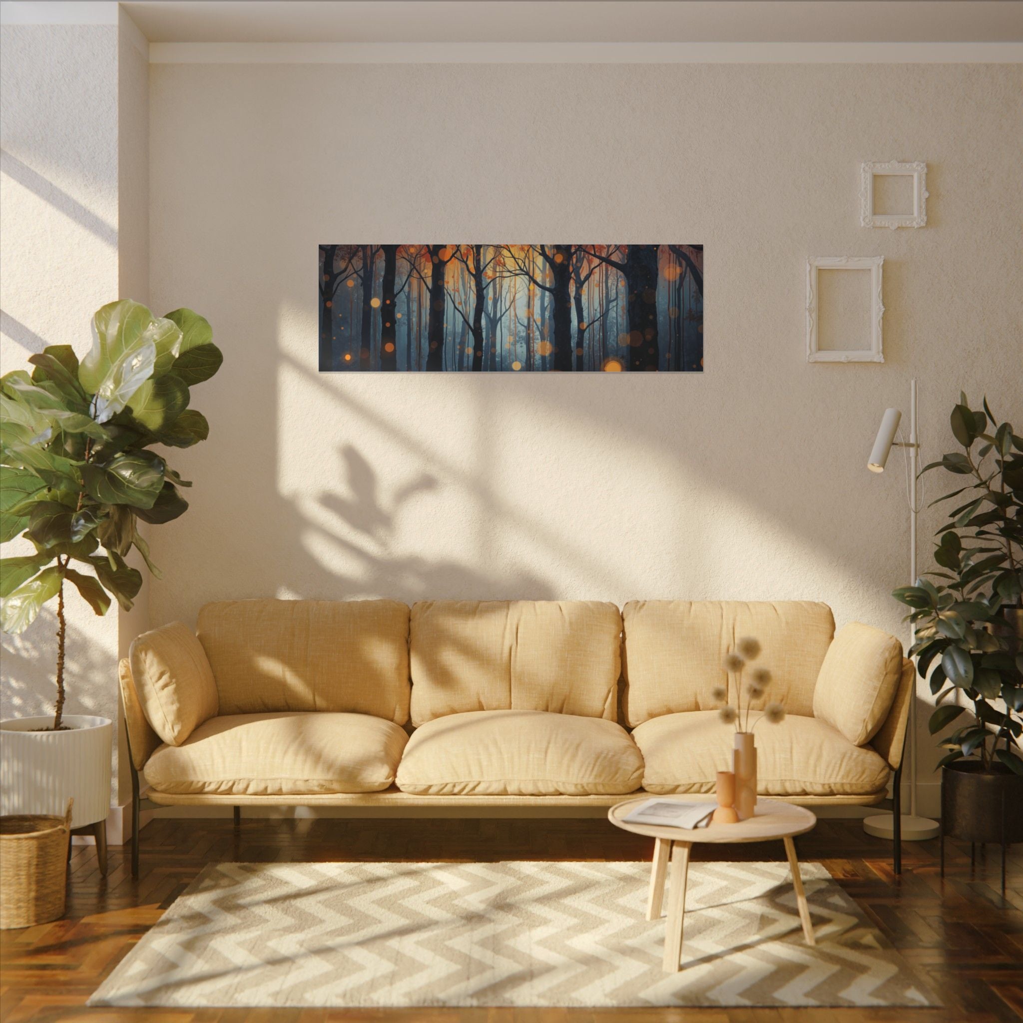 GLOW FOREST — Abstract Forest Lights Framed Canvas Wall Art