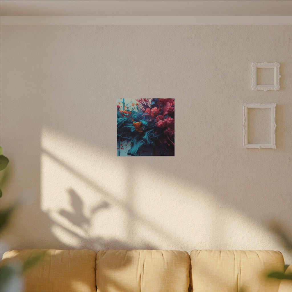 Marigoldtide canvas print by Scattercrate — turquoise ink tide with real marigold and dahlia blooms