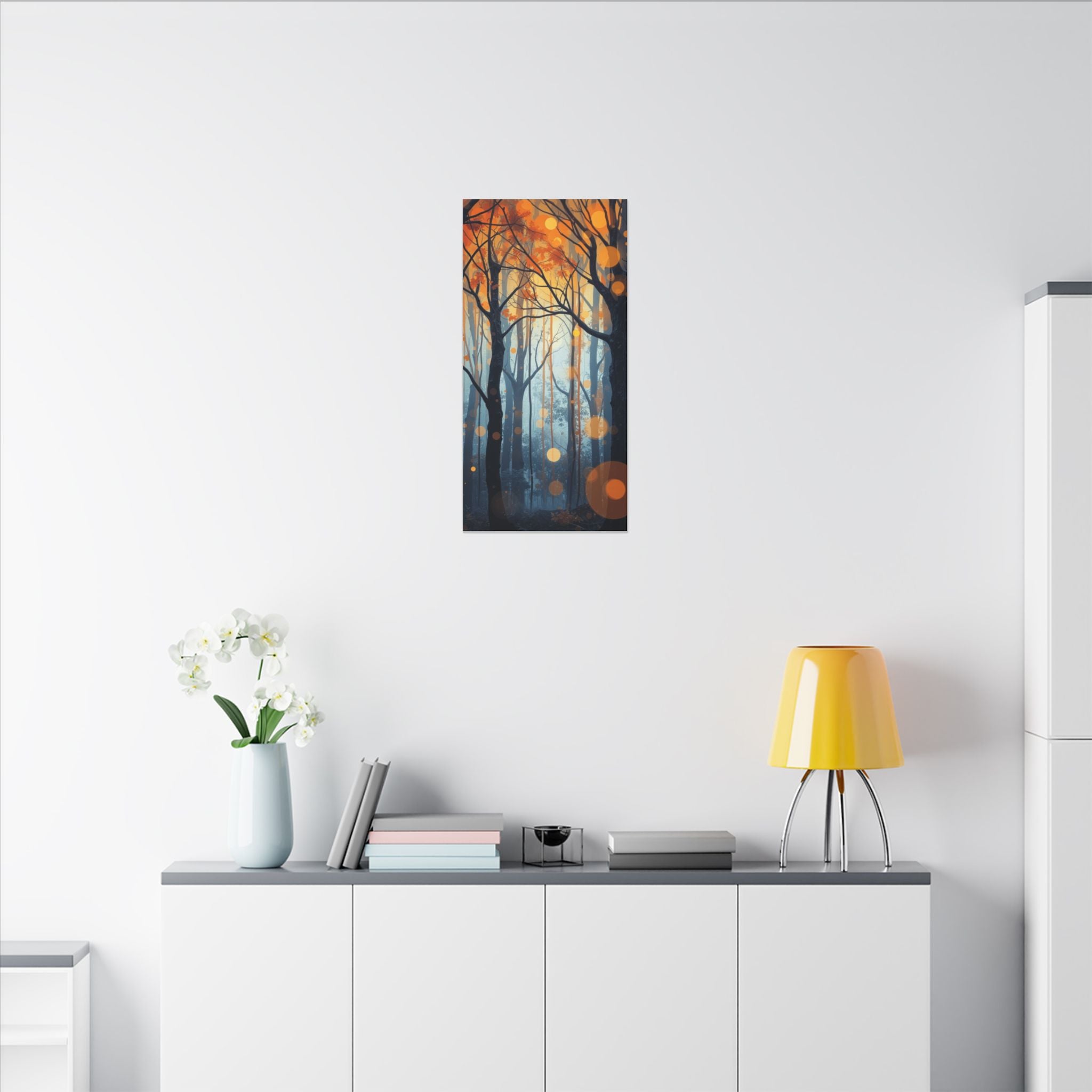 GLOW FOREST — Abstract Forest Lights Framed Canvas Wall Art