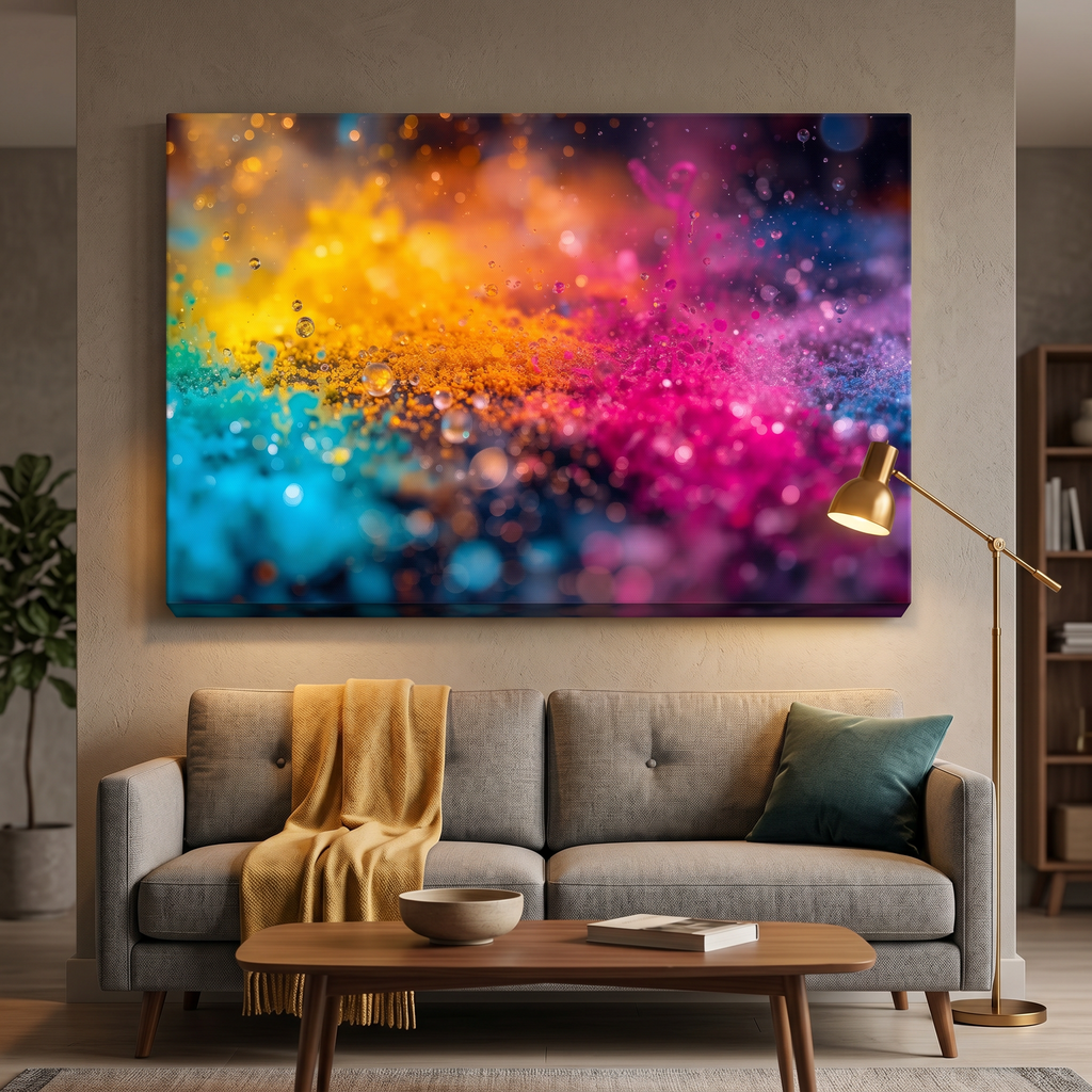 DEWBURST canvas print by Scattercrate — teal-to-magenta bokeh explosion