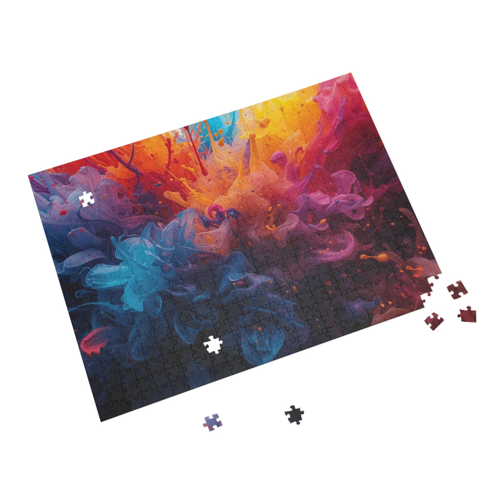 Azureflare 500-piece jigsaw puzzle by Scattercrate — blue ember wall art, cool flame over deep indigo