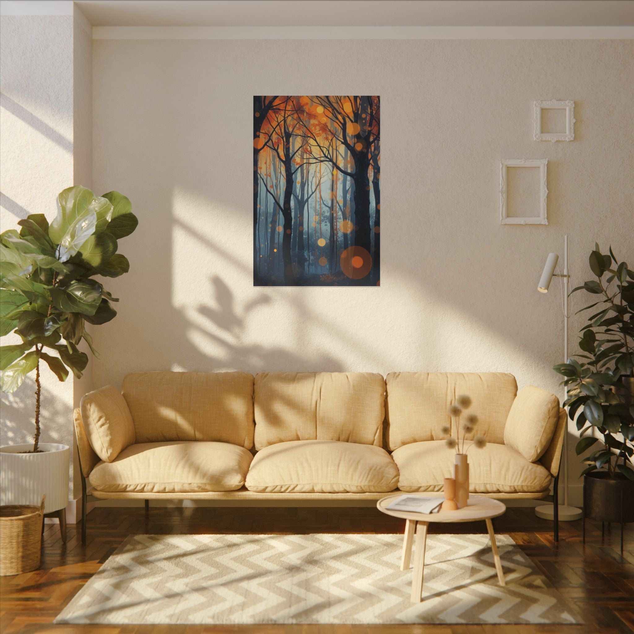 GLOW FOREST — Abstract Forest Lights Framed Canvas Wall Art