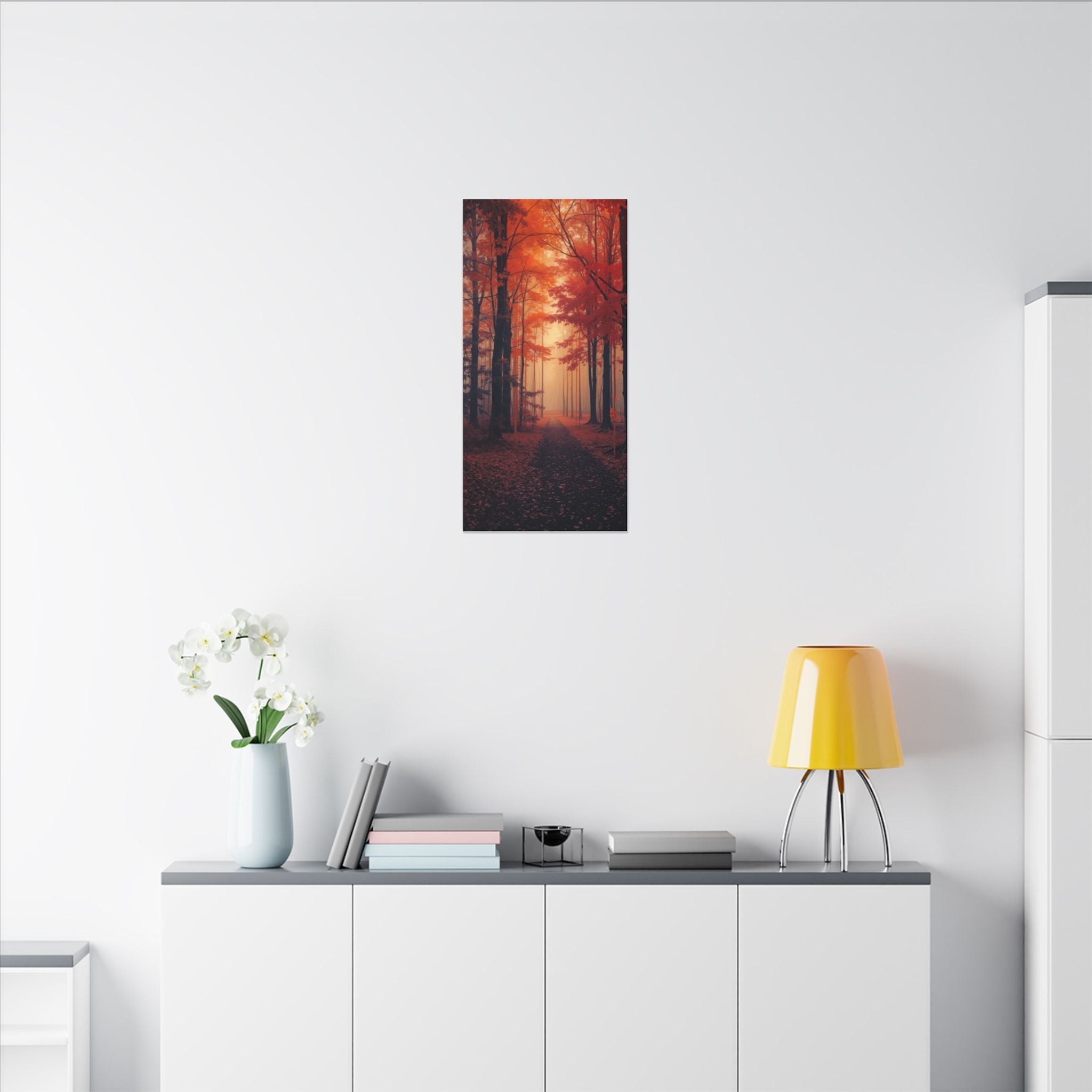 AMBER FOREST — Abstract Autumn Forest Framed Canvas Wall Art