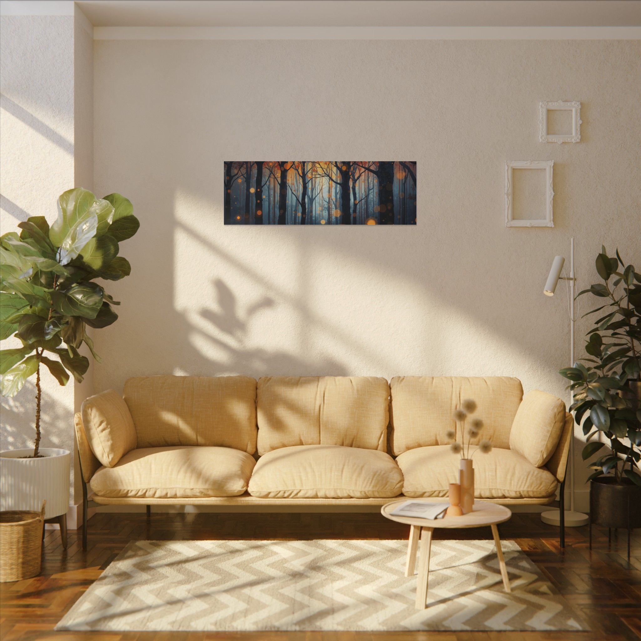 GLOW FOREST — Abstract Forest Lights Framed Canvas Wall Art