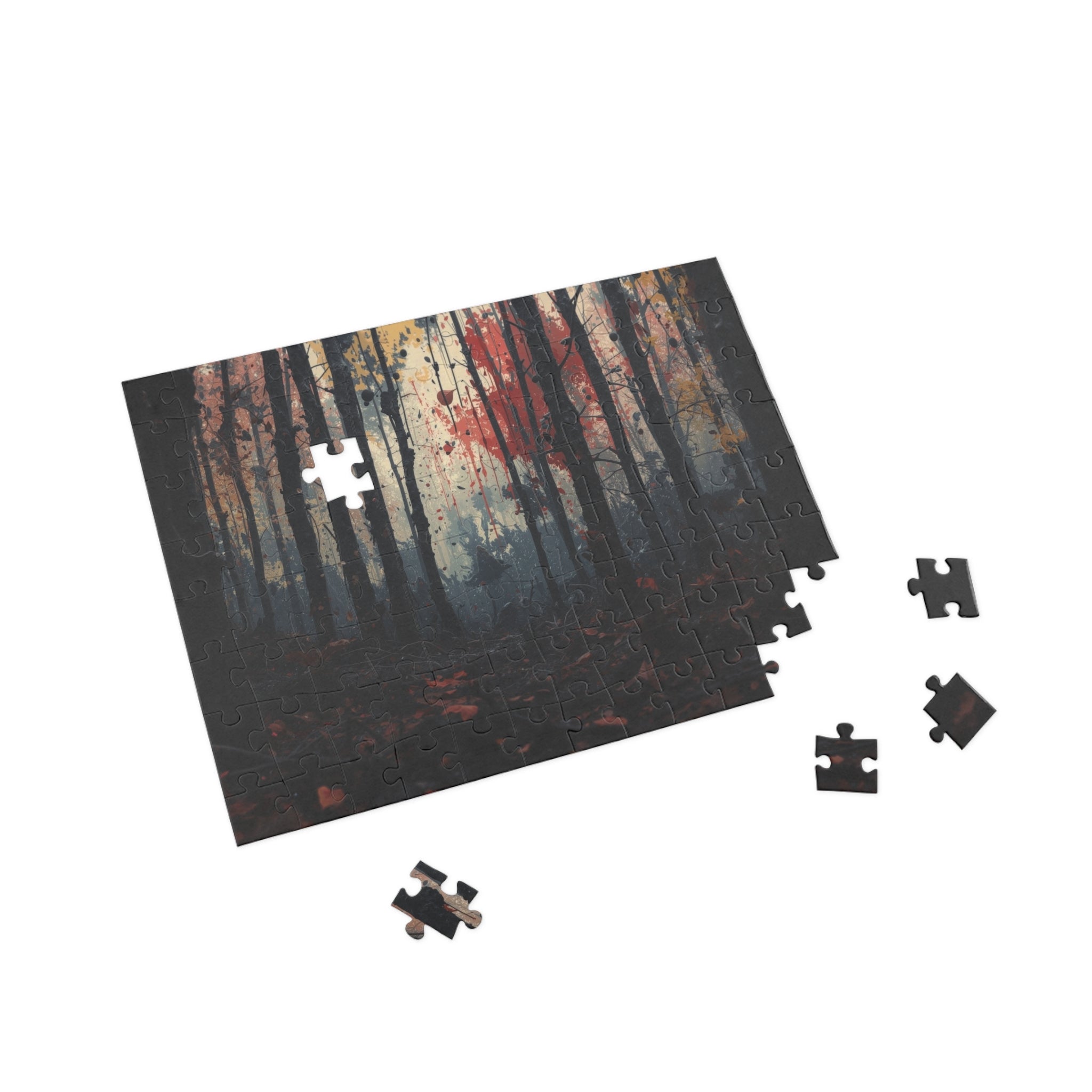 HUSHWOOD 500-piece abstract forest art puzzle by Scattercrate — hushed moody forest jigsaw gift