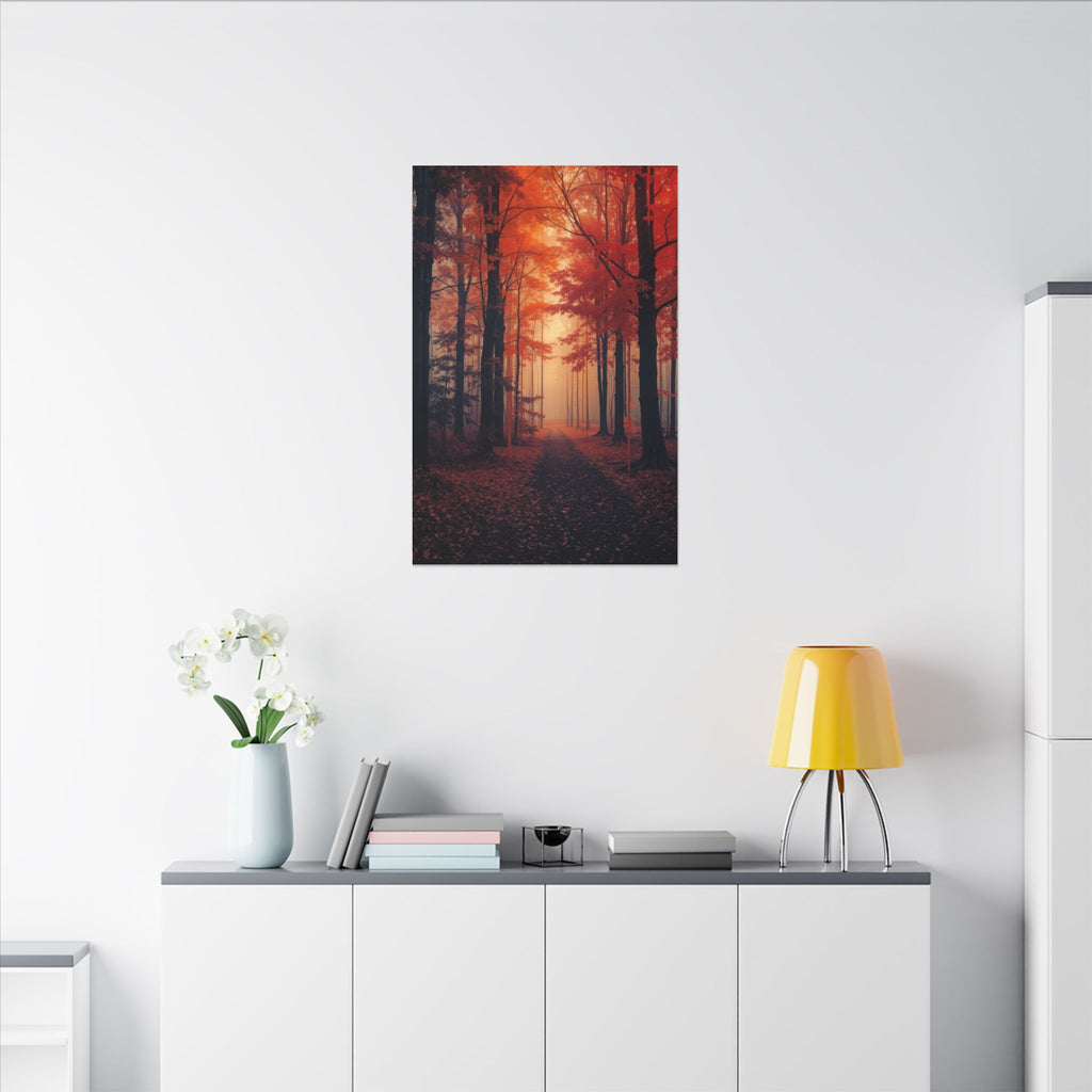 AMBER FOREST — Abstract Autumn Forest Framed Canvas Wall Art